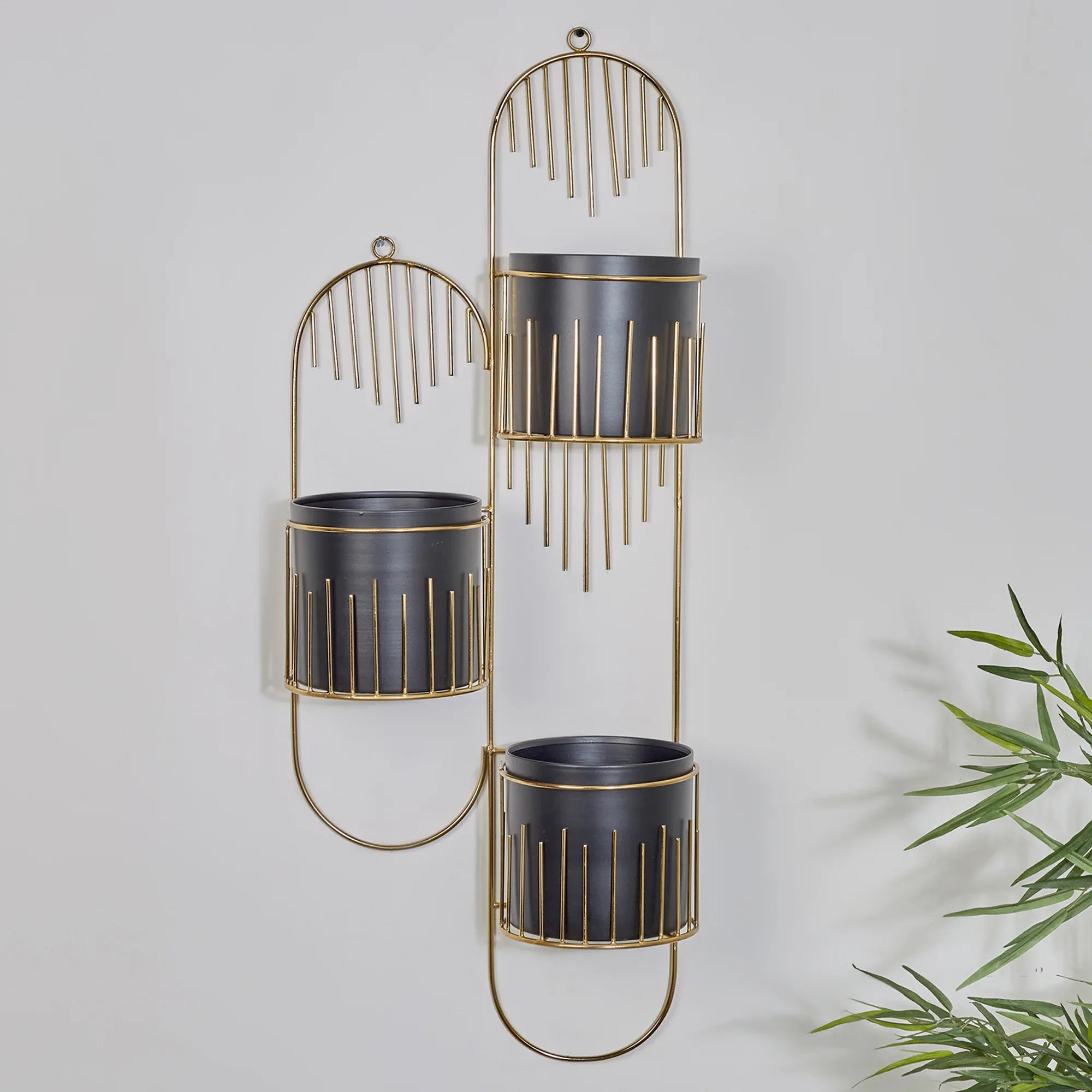 Artiskylar Metal Matt Finish Wall Planter 88 Cm in Black and Gold Colour - HomeTown