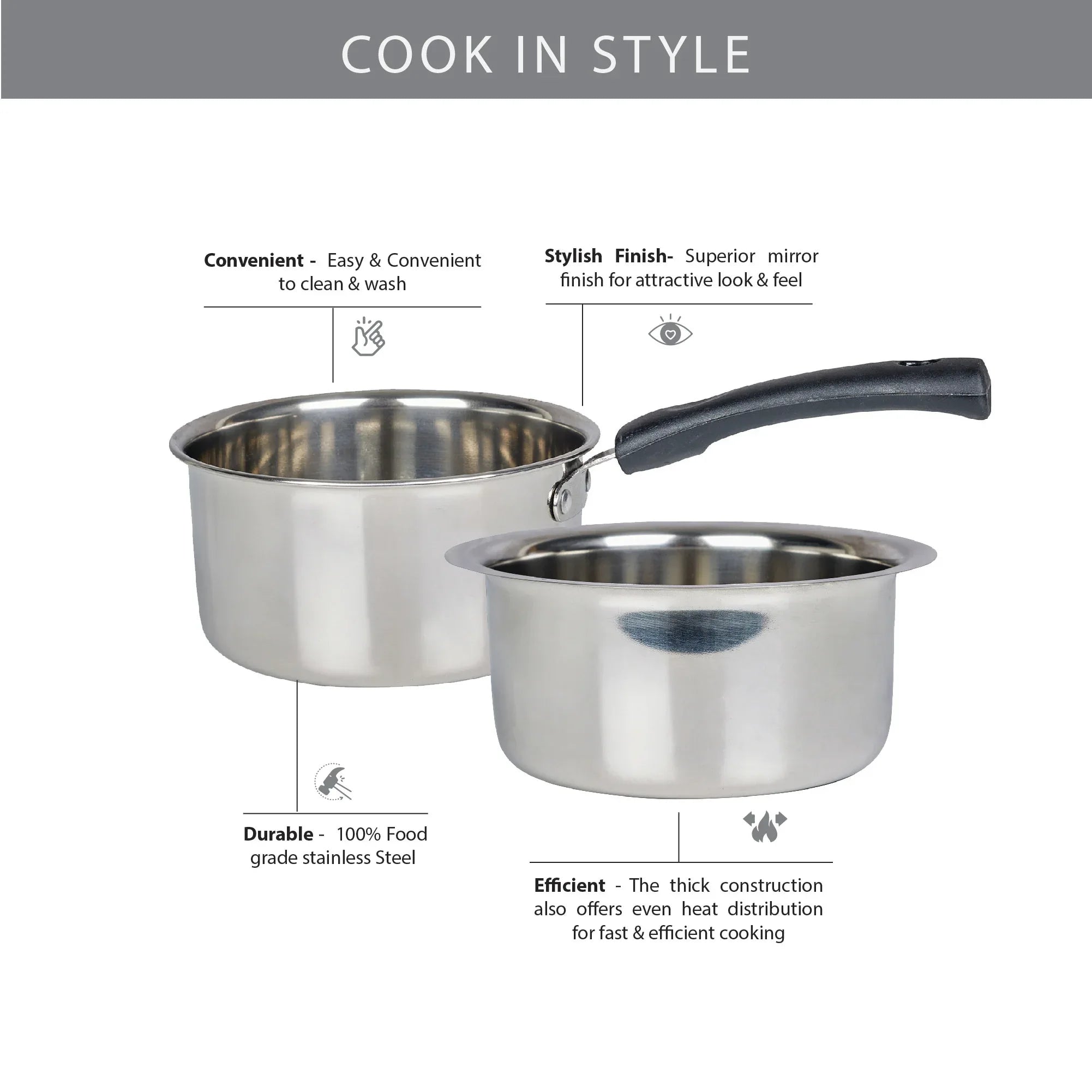 Fiesta Stainless Steel Saucepan & Tope Combo Set of 2 in Silver Colour - HomeTown