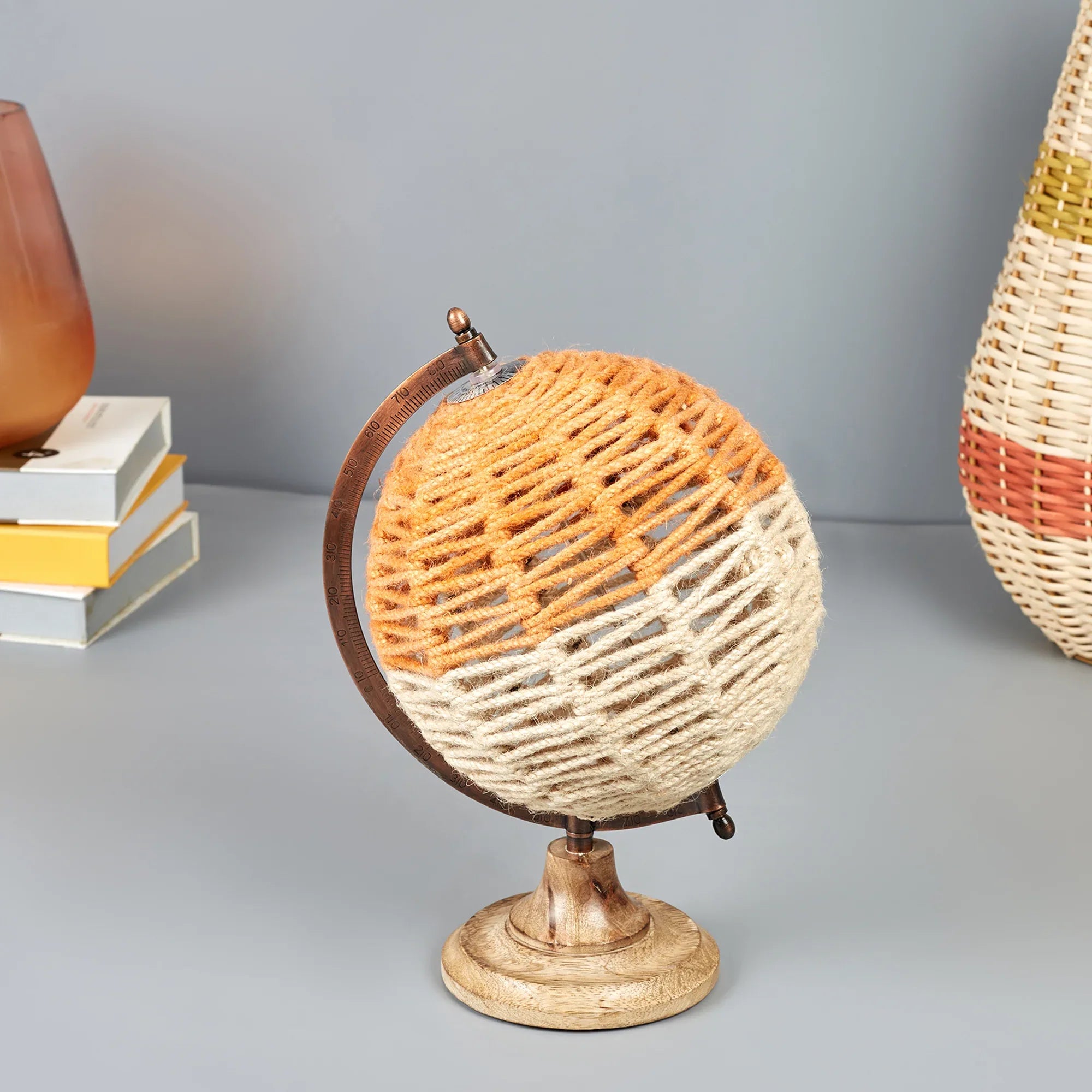 Venice Fabric Globe 20x23x30 Cm in Mustard & White Colour - HomeTown