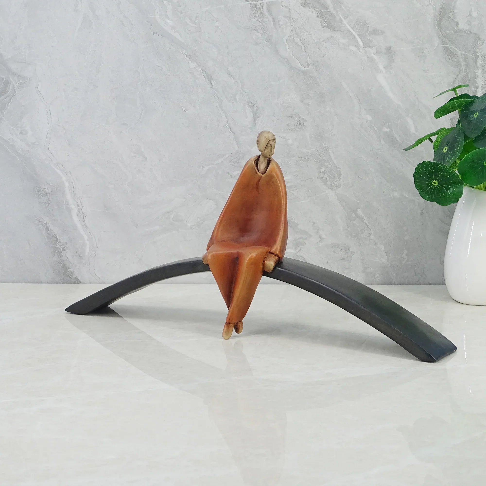 Alpine Polyresin Man Sitting On Cirque 19 Cm in Brown Colour - HomeTown