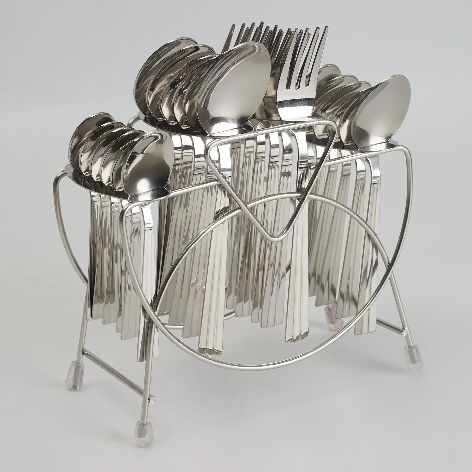 Utsav Stainless Steel Silk Cutlery Set of 24 Pieces With Stand in Silver Colour - HomeTown