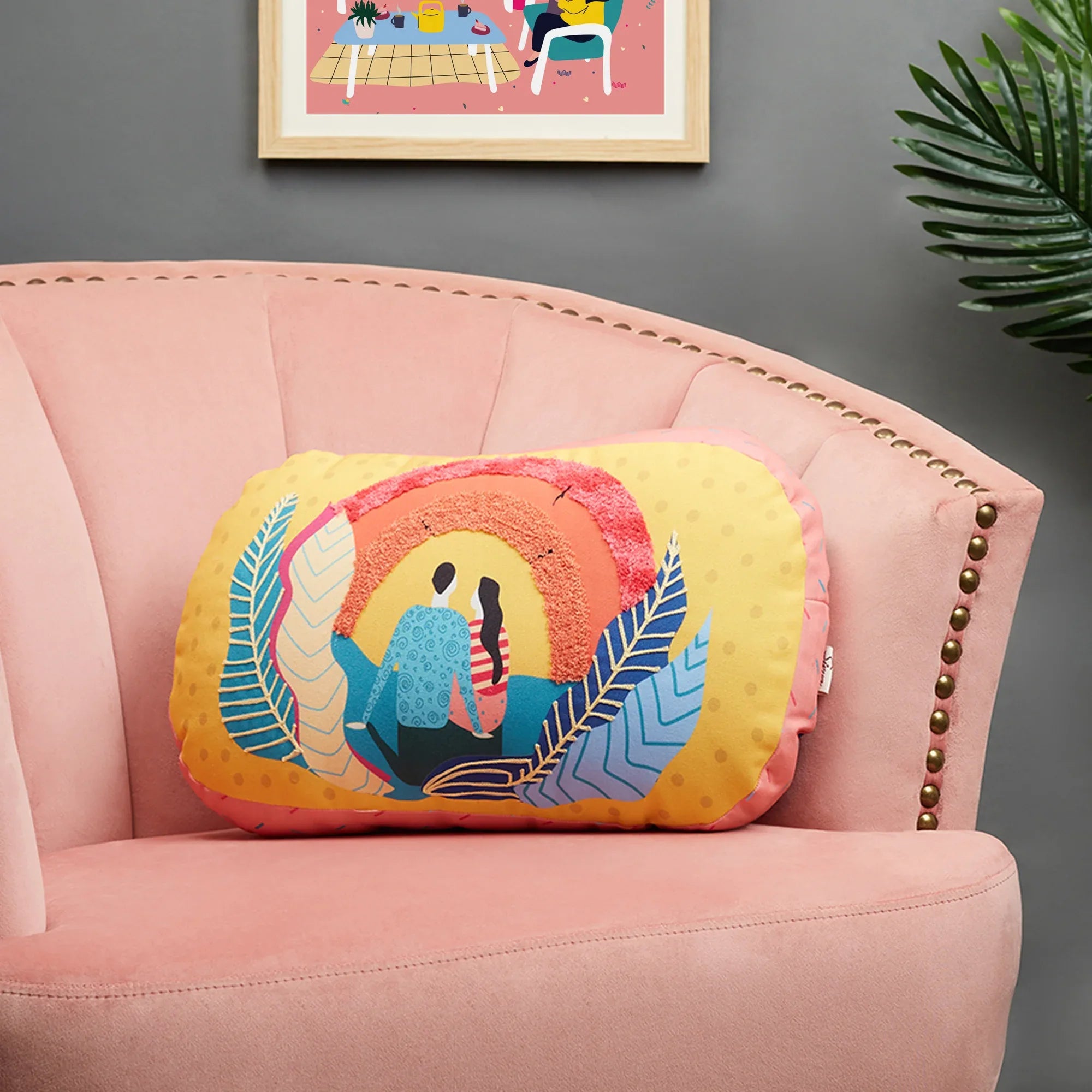 Good Life Reversible Sunrise Digital Printed Shaped Cushion 28x45 Cm in Navy Colour - HomeTown