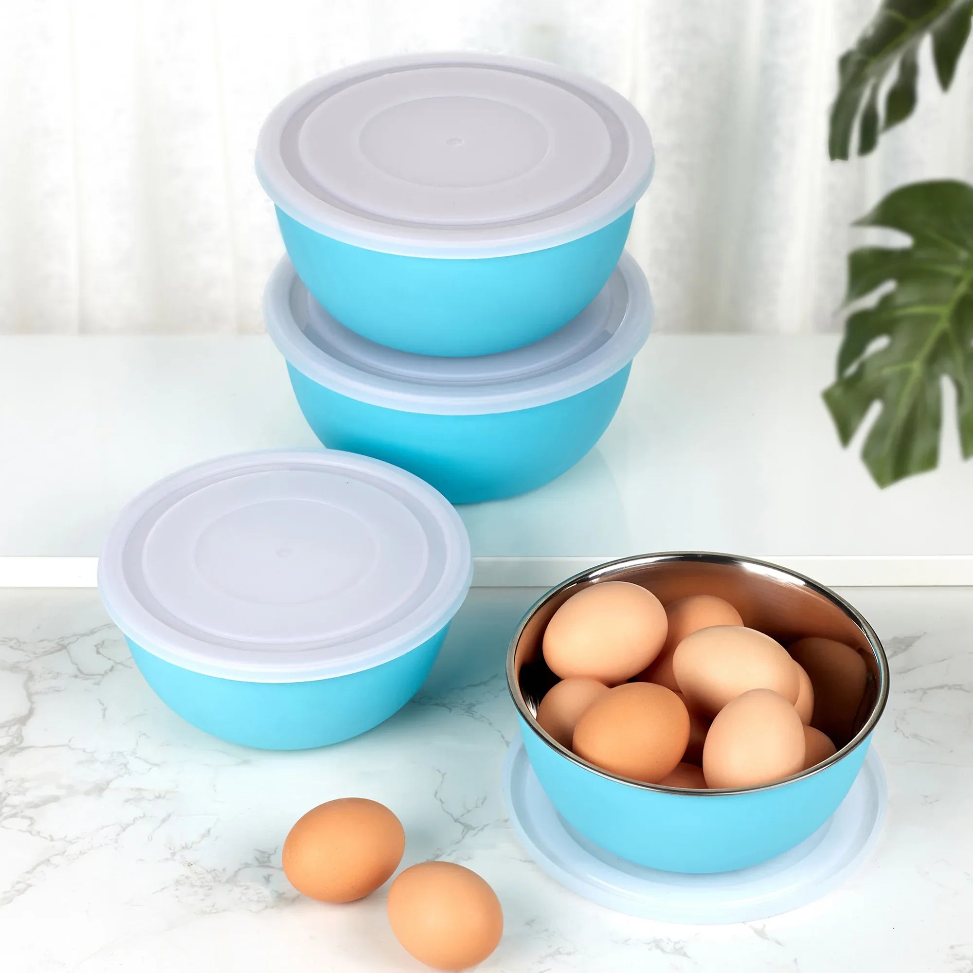 Fiesta Stainless Steel Microsafe Bowl Set of 4 in Teal Colour - HomeTown