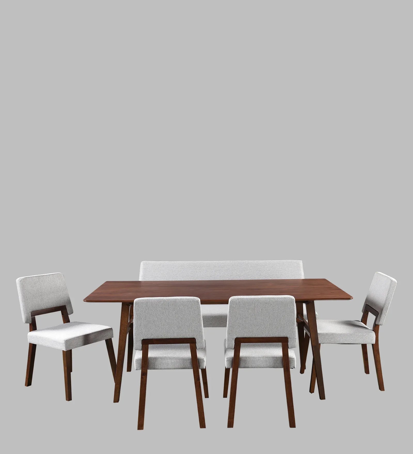 Lillian Solidwood Six Seater Dining Set With Bench in Walnut Colour - HomeTown