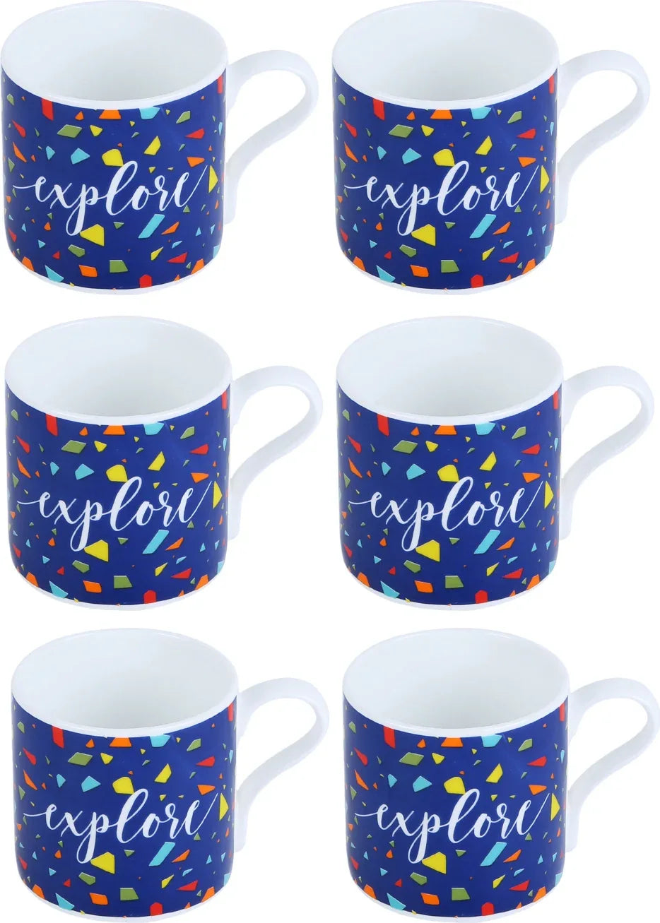 Milan Ceramic 220 Ml Tea Mugs Set Of 6 in Multi Colour - HomeTown