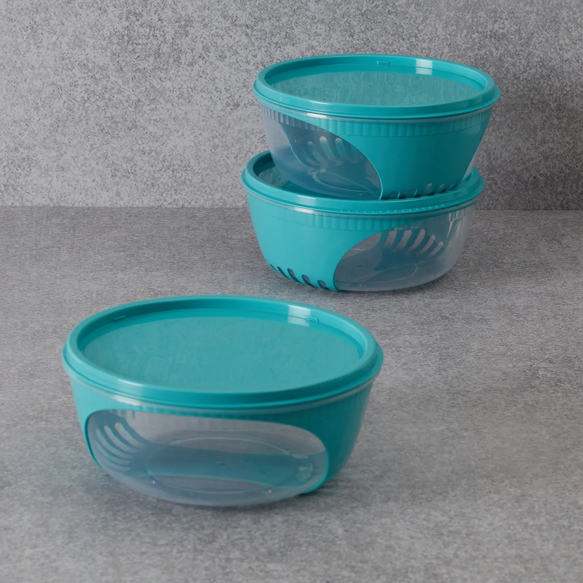Kitchen Mate Food Storage Round Container 1150 Ml With Freezer & Microwave Safe & Bpa Free Set Of 3 in Teal Colour - HomeTown