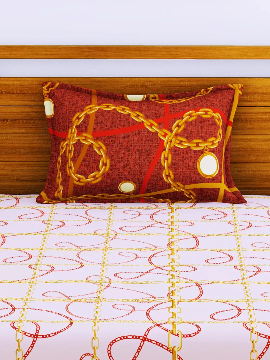Espeda Cotton Single Bedsheet 152X229 CM in Pink & Gold Colour - HomeTown