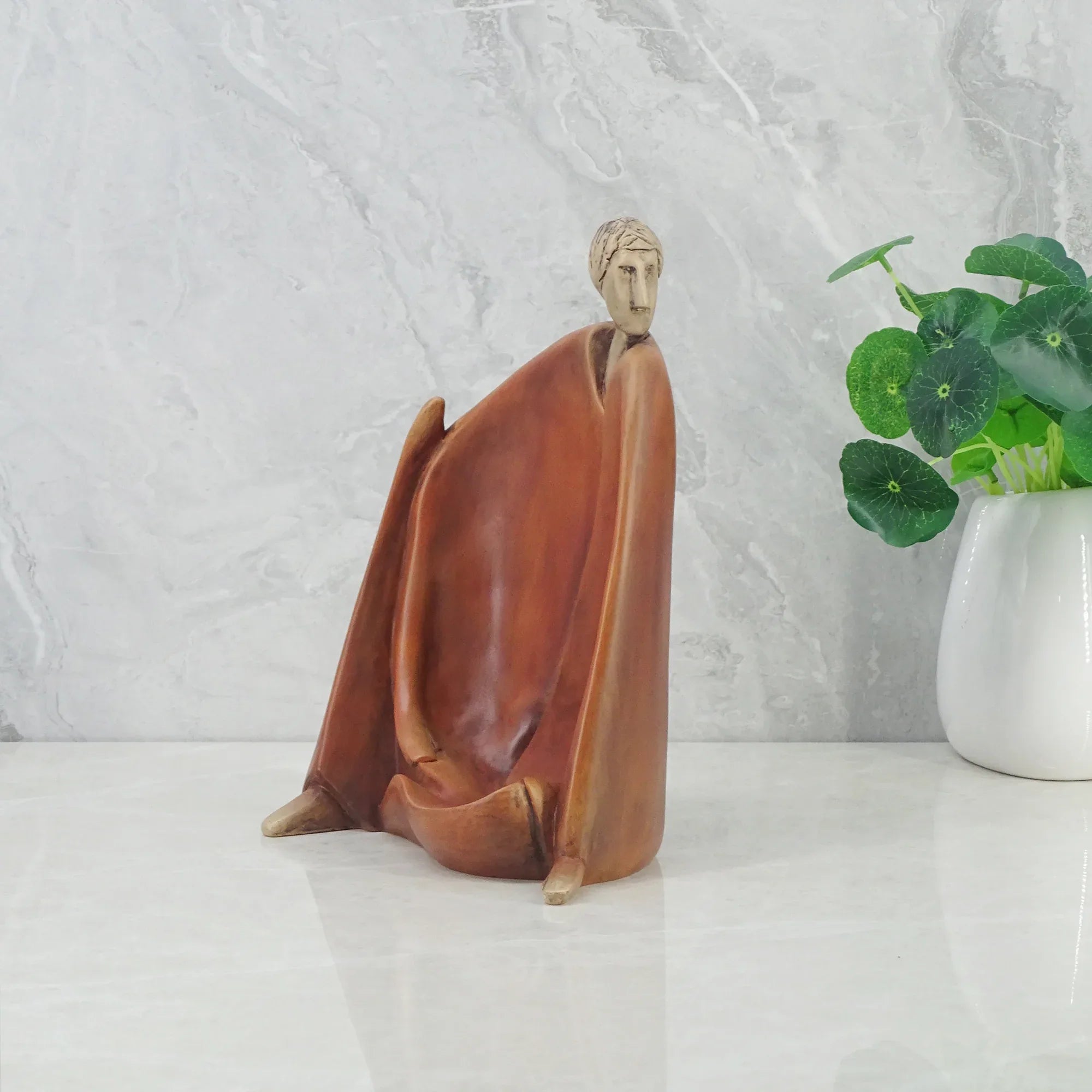 Alpine Polyresin Man Sitting Figurine 18x14x23Cm in Brown Colour - HomeTown