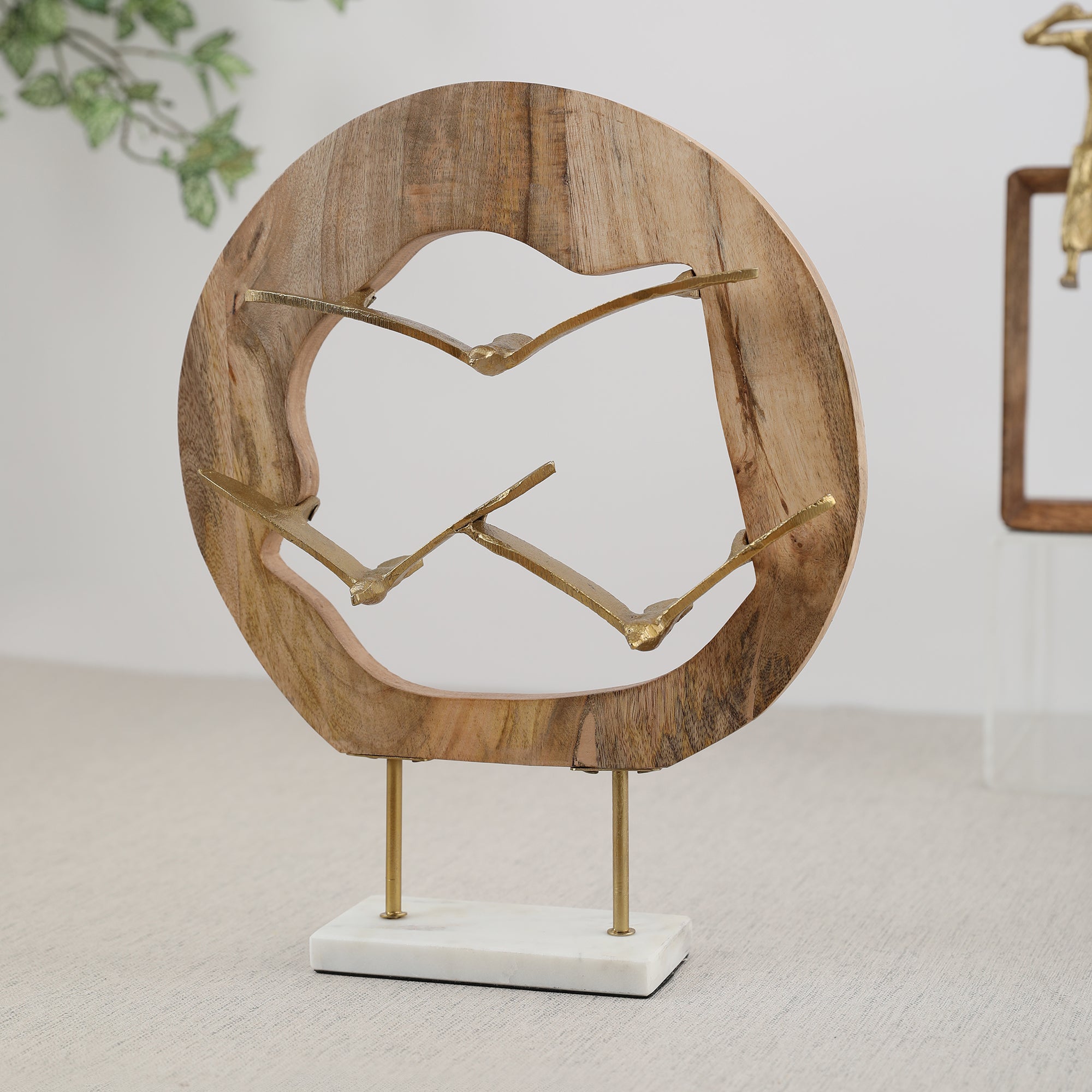 Walton Wood and Metal Flying Bird Figurine in Natural Wood And Gold Colour