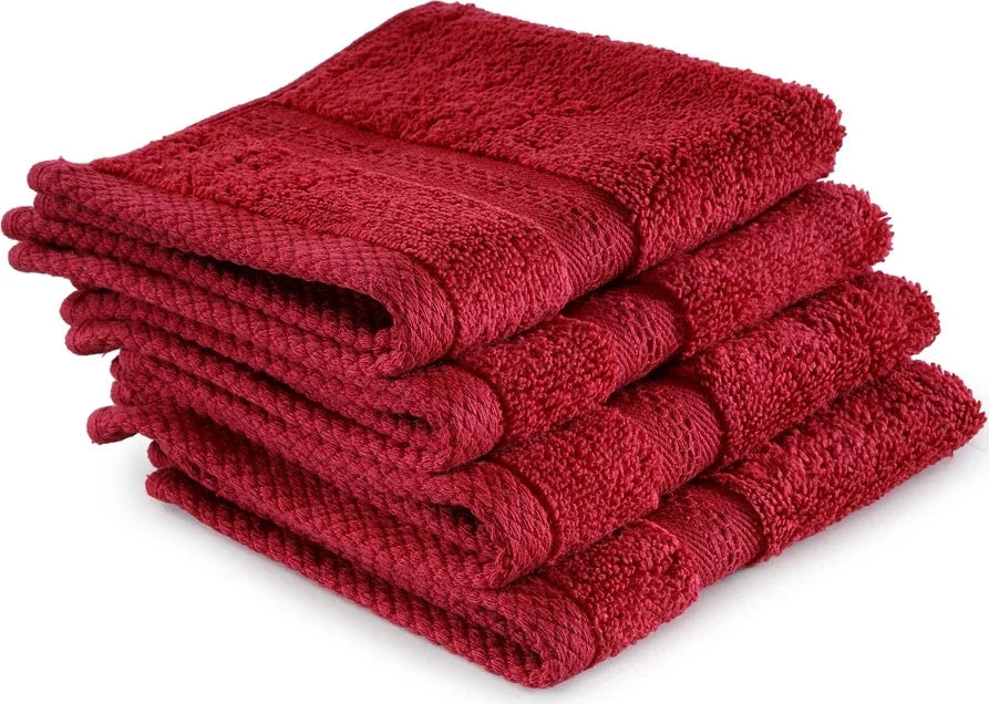 Paradiso Cotton Set Of 4 Face Towel 30X30 Cm 500 Gsm in Burgundy Colour - HomeTown