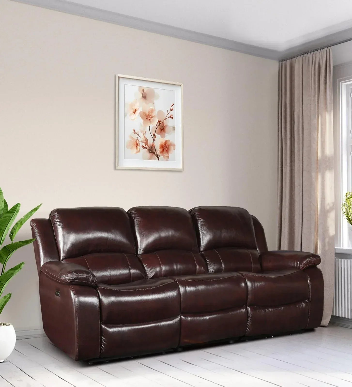 Rhine Half Leather Electric Recliner In Brown Colour - HomeTown
