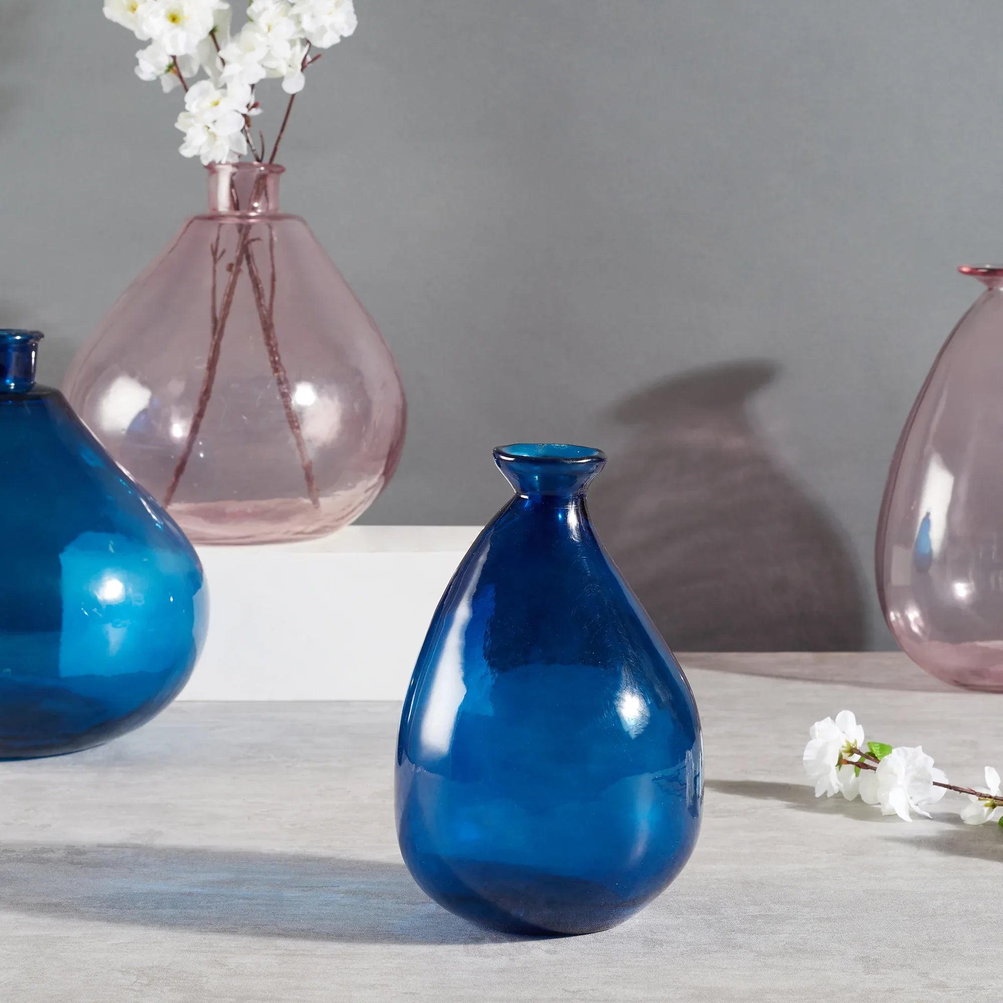 Phiona Glass Modern Organic Shapped Handcrafted 23 Cm Vase in Indigo Colour