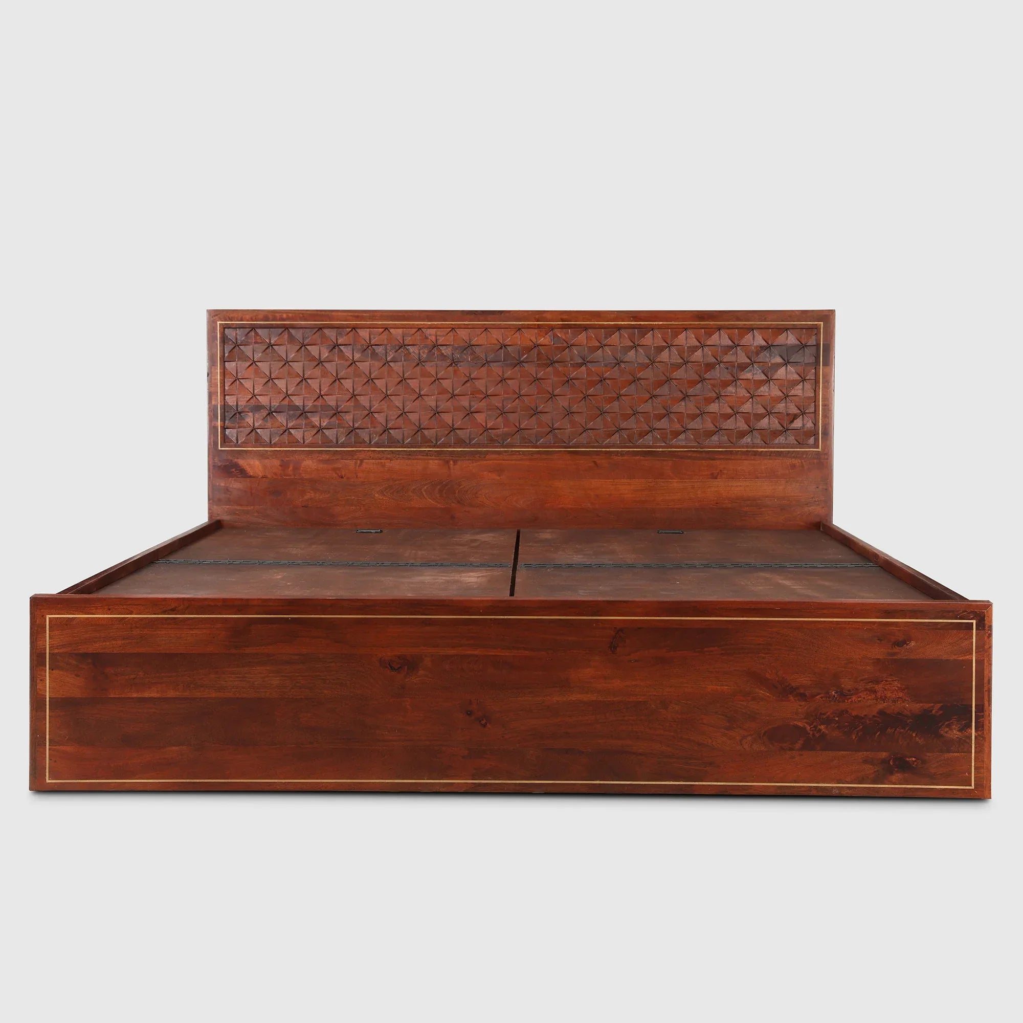 Phoolkari Sheesham Wood King Bed in Honey Finish Colour - HomeTown