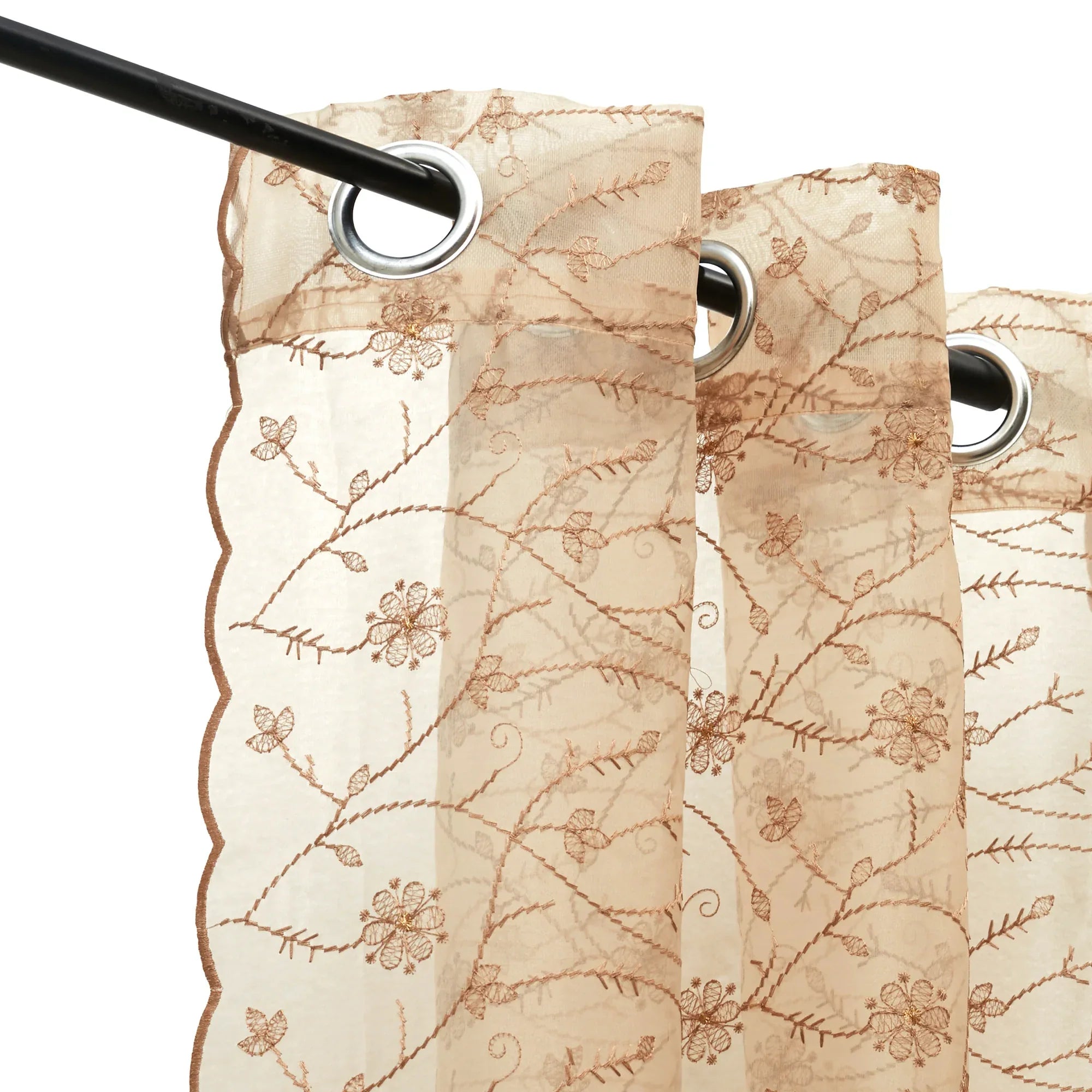 Amour Set Of 2 Embroidered Window Sheer Curtains 5 feet in Beige Colour - HomeTown