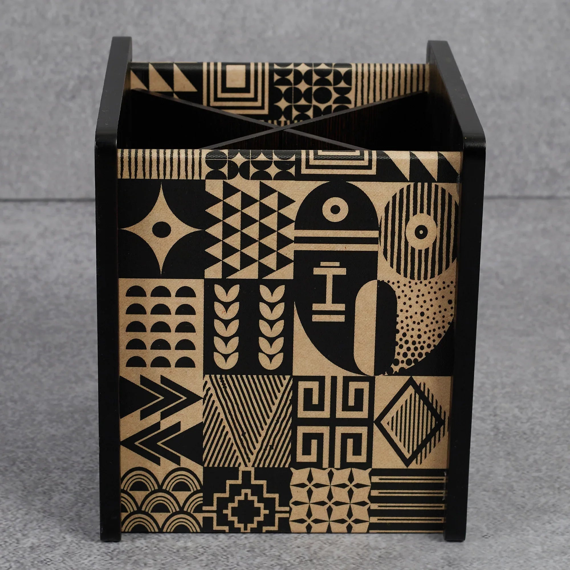 Print Modern Black Engineered Wood Cutlery Holder in Multi Colour - HomeTown