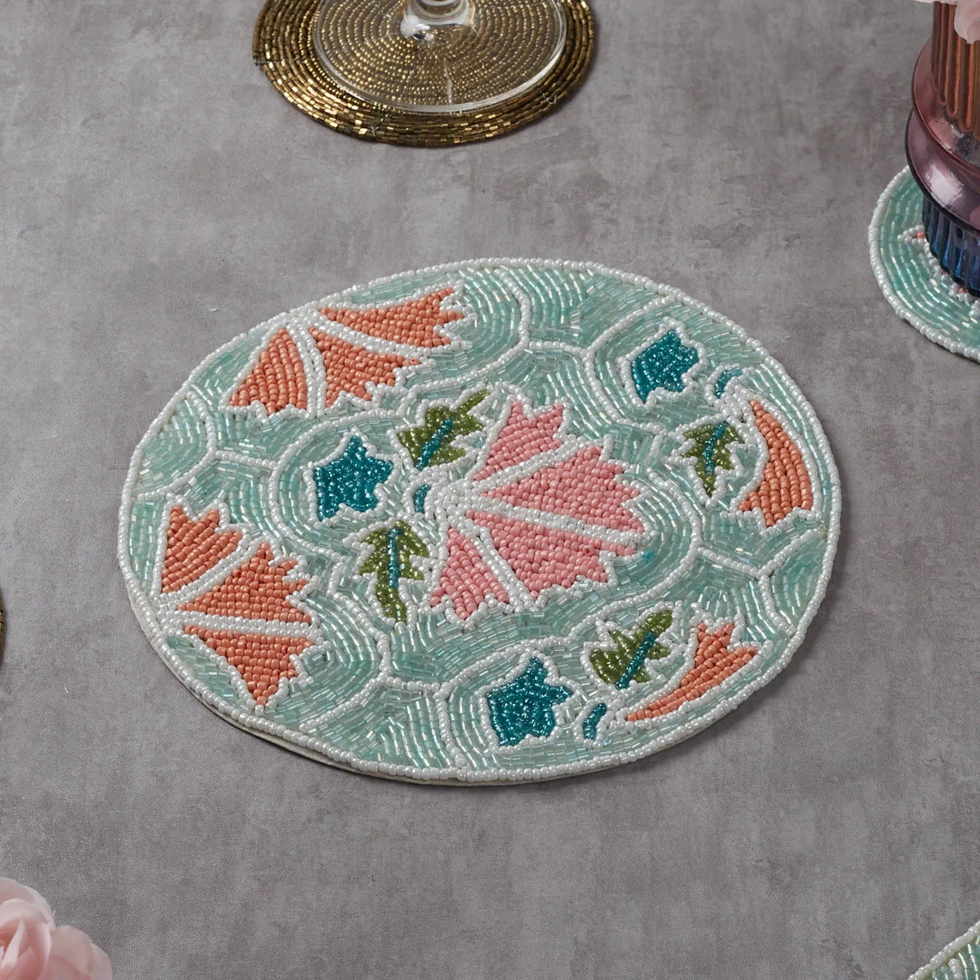 Anar Handmade Beaded Trivet Dia 20 Cm in Multi Colour - HomeTown