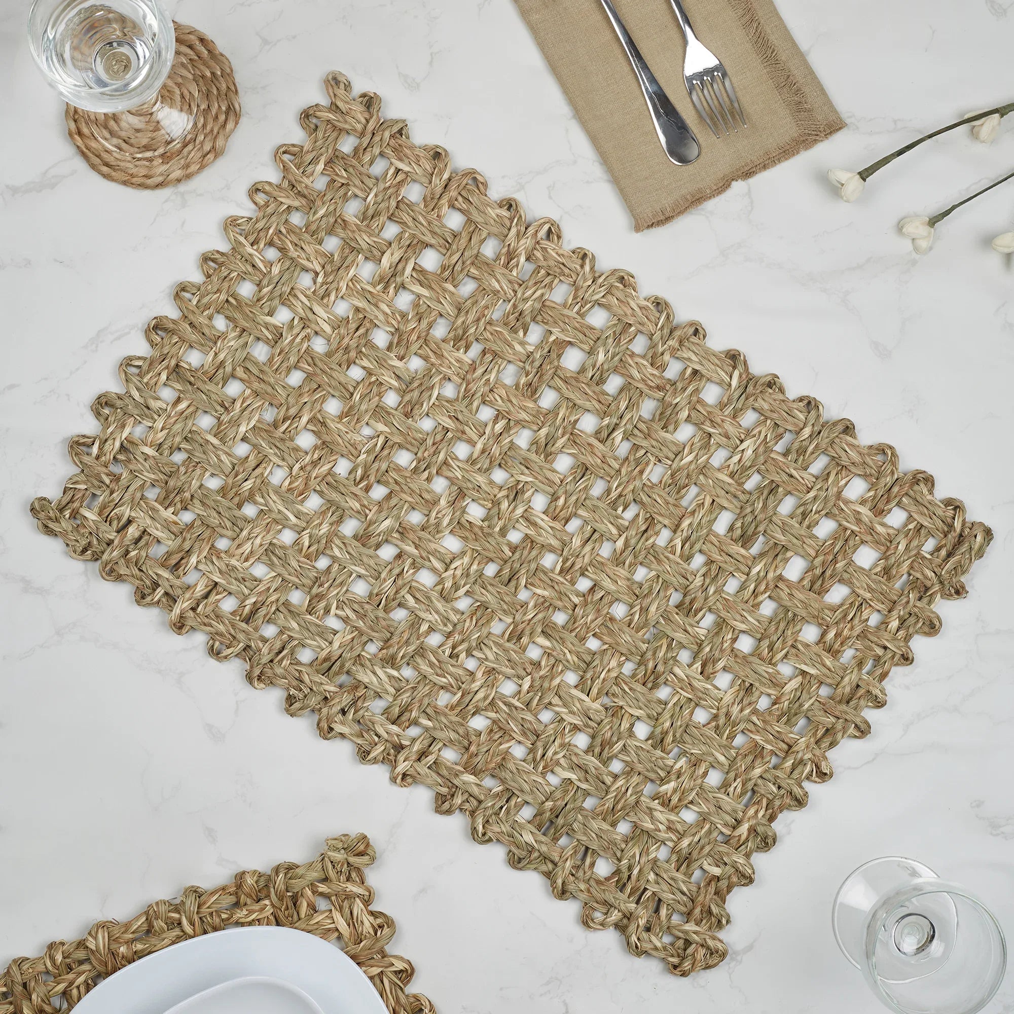 Ebony Handmade Seagrass Placemat 30x45 Cm in Natural Colour - HomeTown