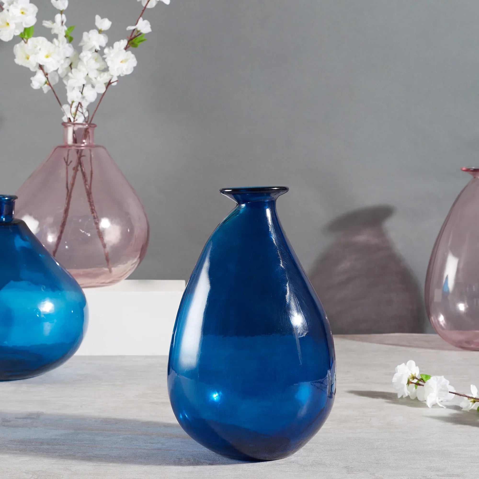 Phiona Glass Modern Organic Shapped Handcrafted 31 Cm Vase in Indigo Colour - HomeTown