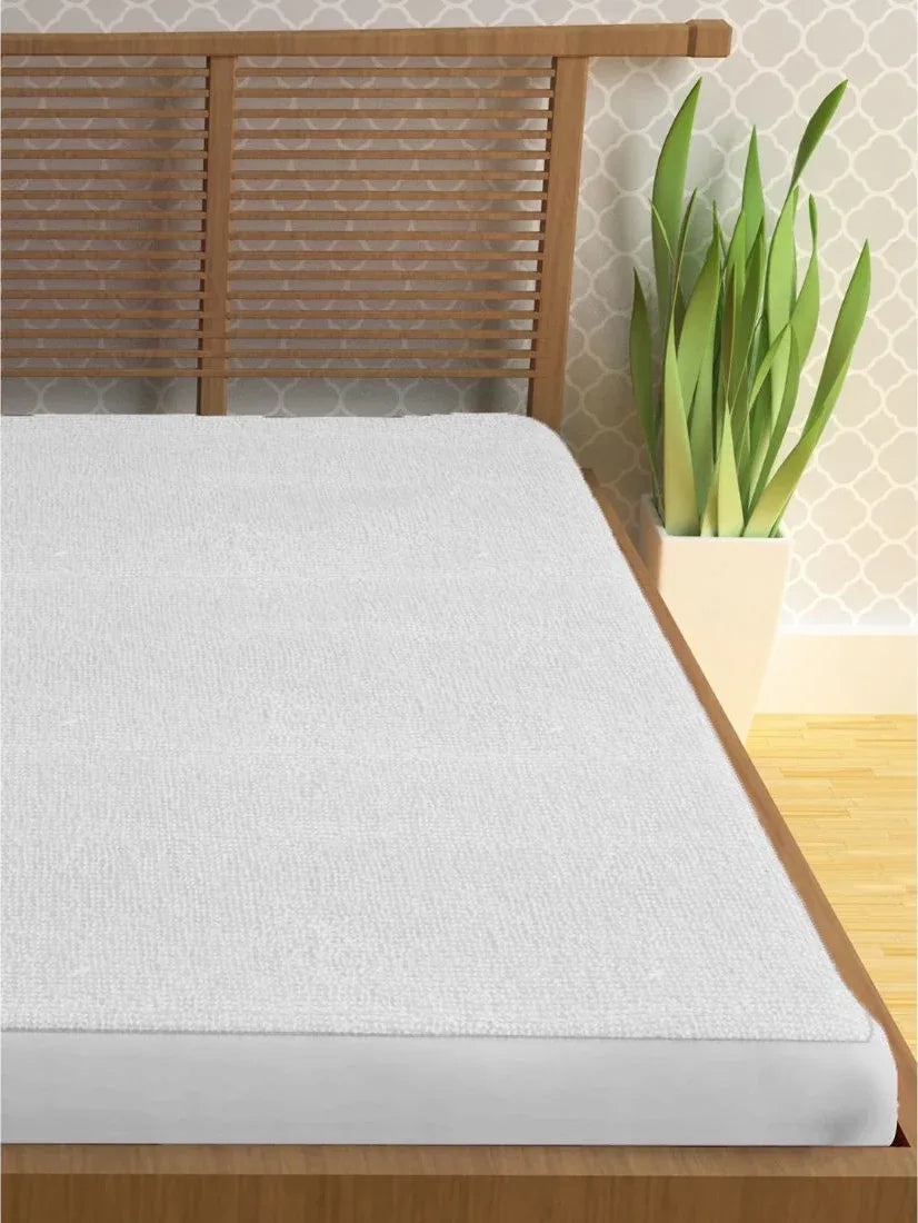 Cool Sheild Cotton Single Mattress Protector 182X91X25 Cm Antibacterial in White Colour - HomeTown