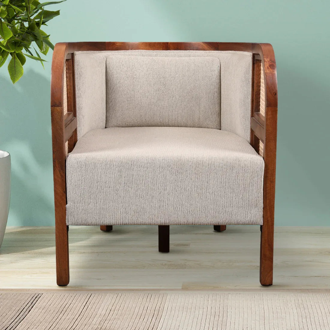 Siam Solidwood Single Seater Sofa in Beige Colour - HomeTown