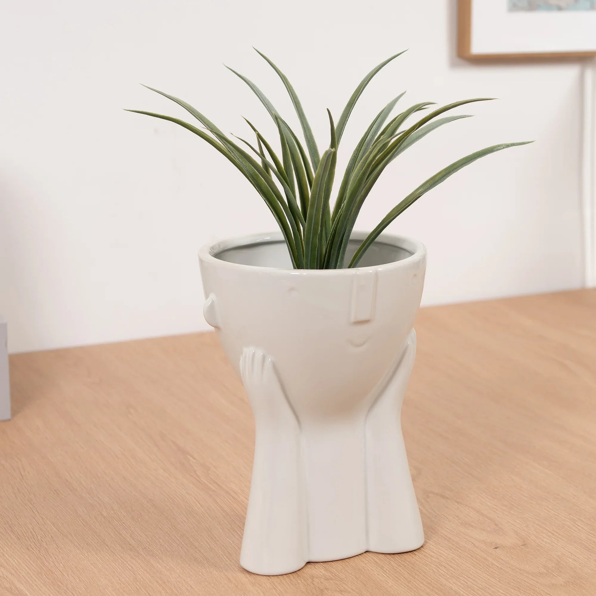 Alura Milan Resting Face Ceramic Planter 20Cm in White Colour - HomeTown