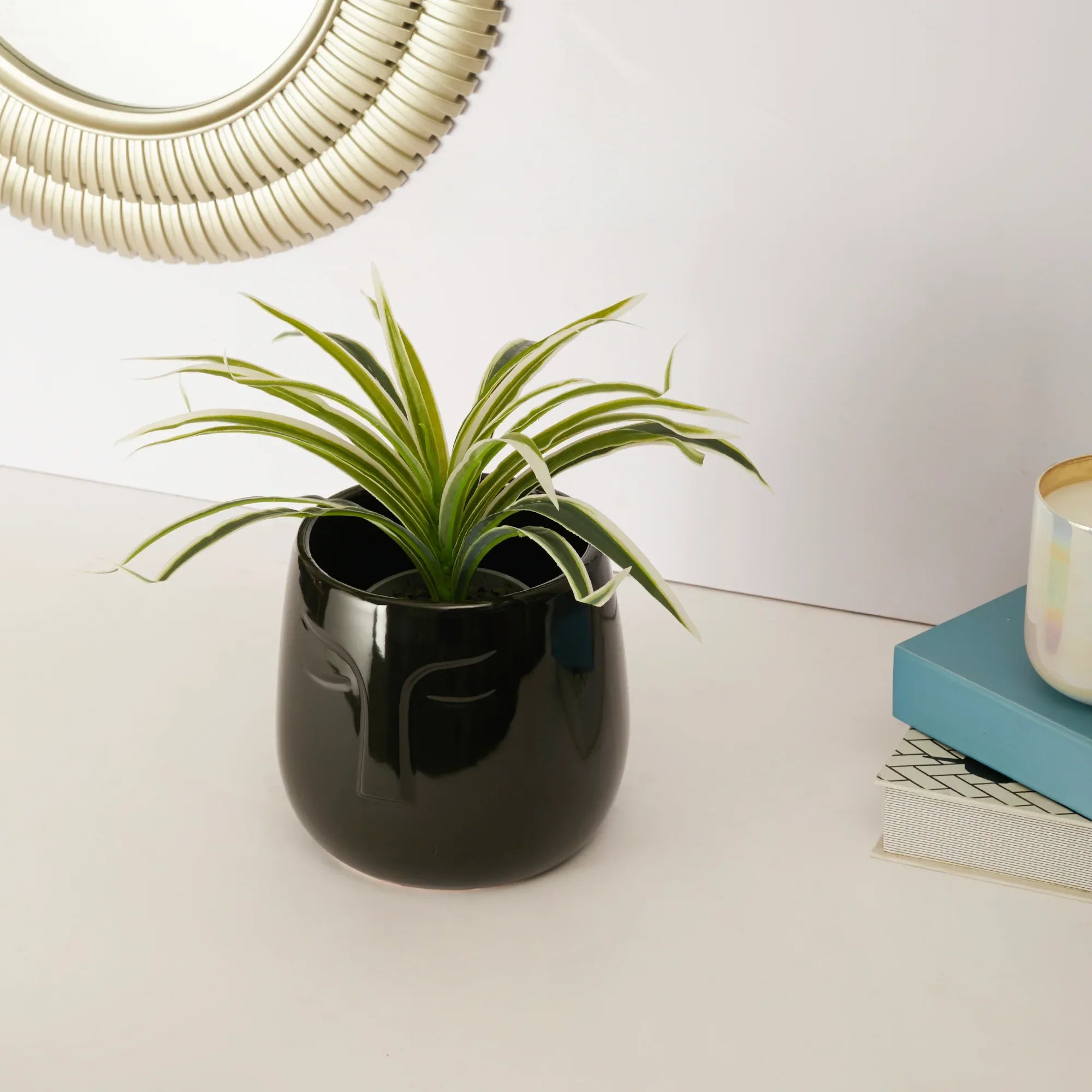 Alura Milan Face Ceramic Planter 17Cm in Black Colour - HomeTown