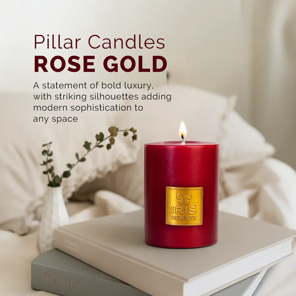 Iris Celeste Pillar Candle in Rose Gold Colour - Decorative Home Candle dimensions