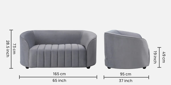 Elise Velvet Fabric Sofa | Dark Grey | 2 Seater dimensions