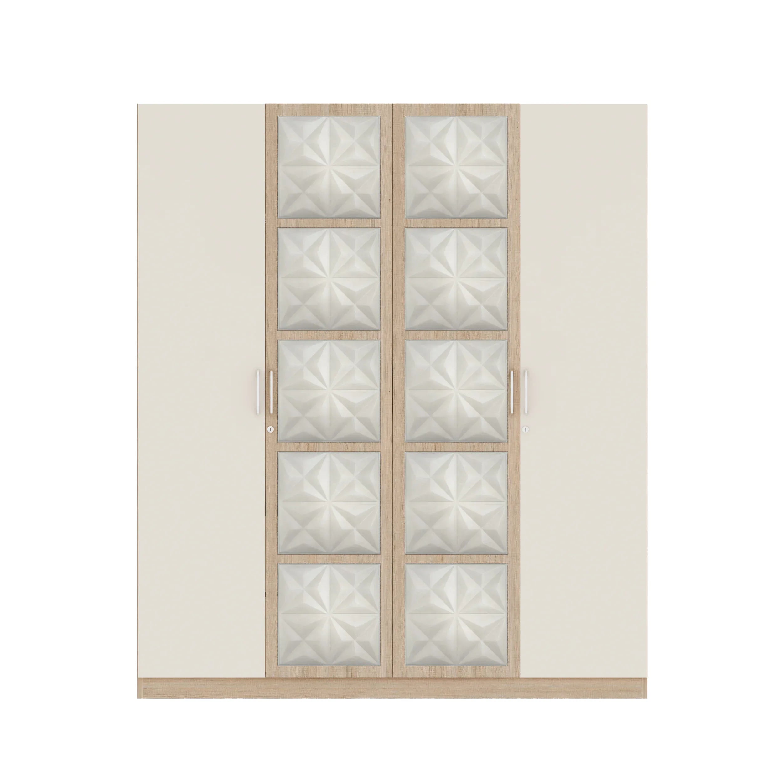 Jordan Four Door Wardrobe in Sonam Oak & White Colour - HomeTown