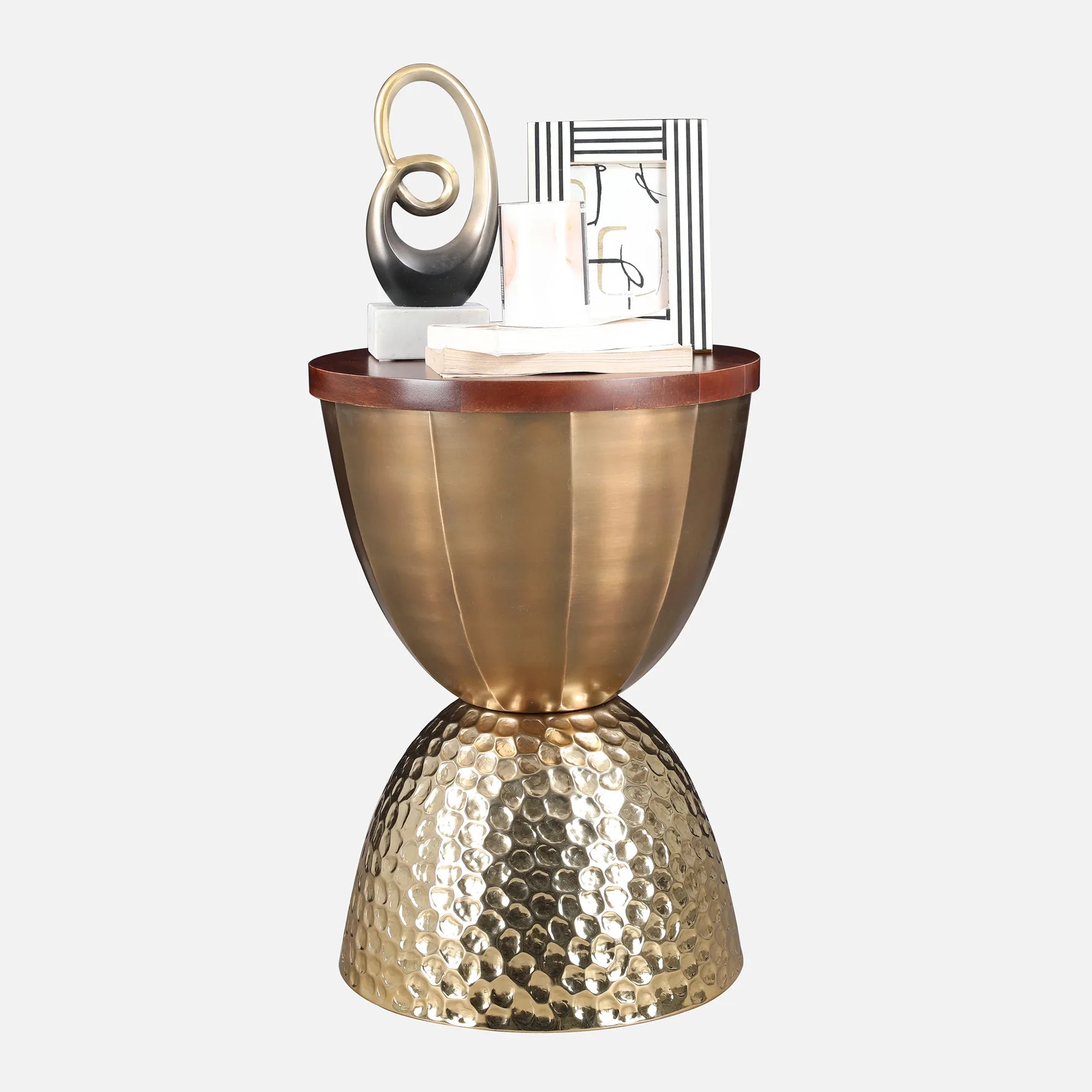 Mirbah Wood & Iron Side Table in Brown & Gold Colour - HomeTown