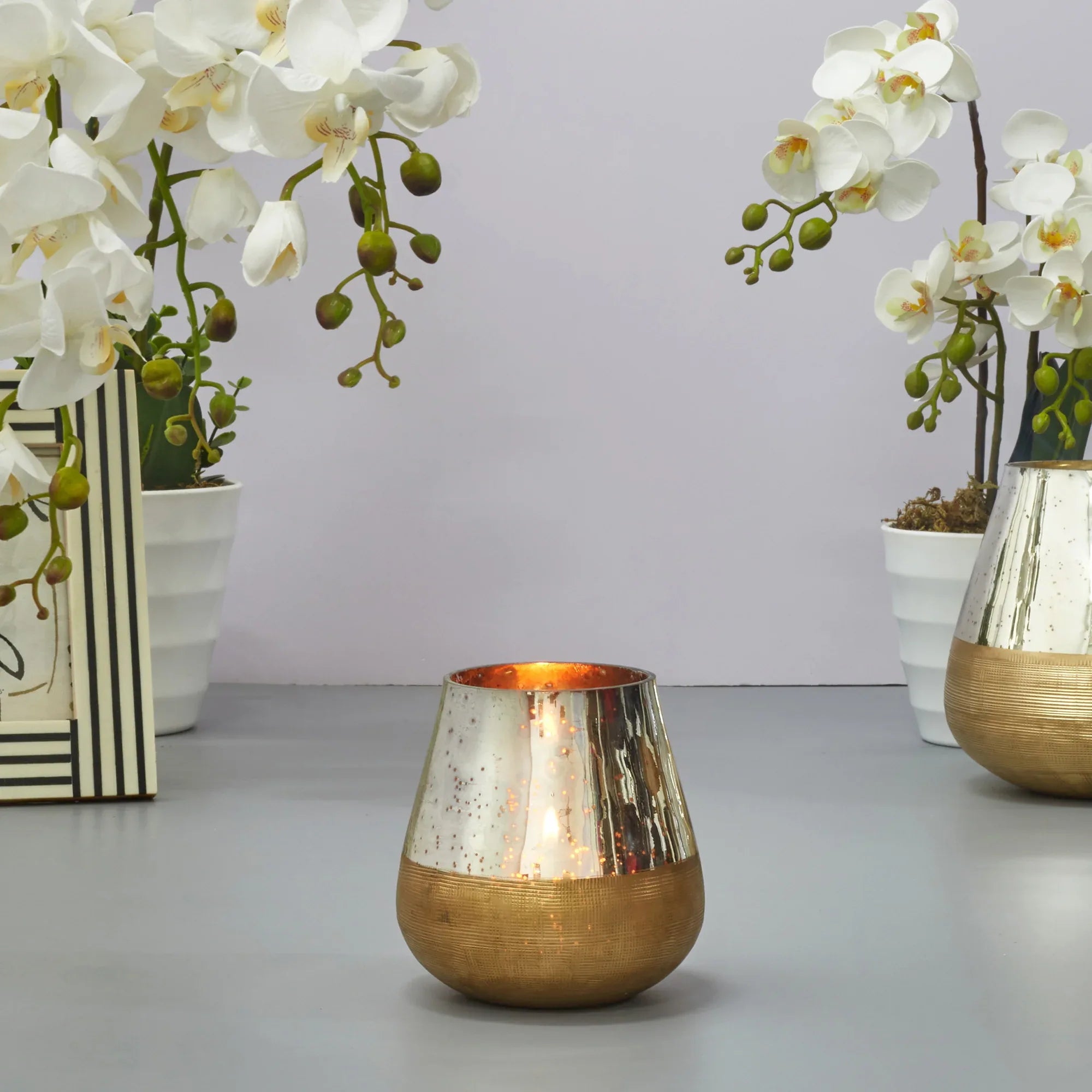 Phiona Glass Textured Handcrafted Mercury Vase 10 Cm in Gold Colour - HomeTown