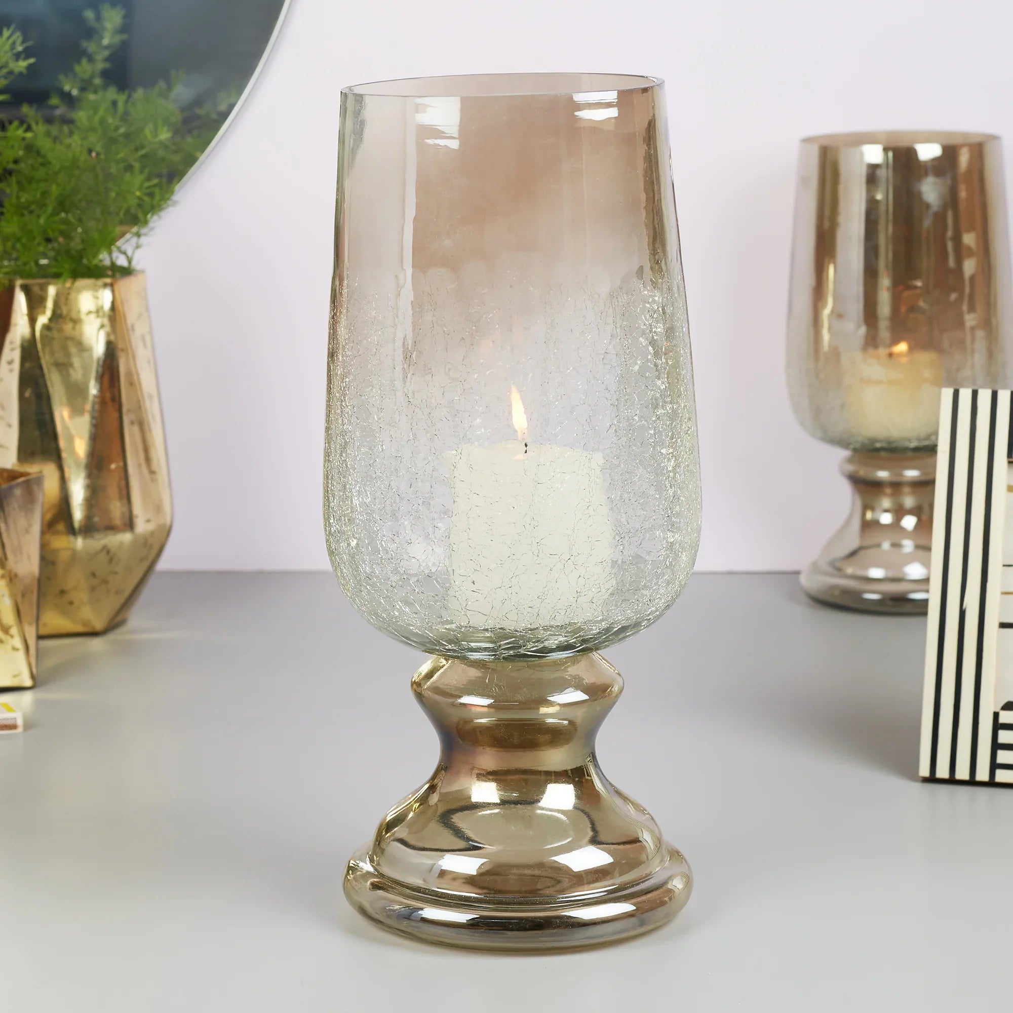 Phiona Glass Crack Handcrafted Hurricane Ombre 42 Cm in Black Colour - HomeTown