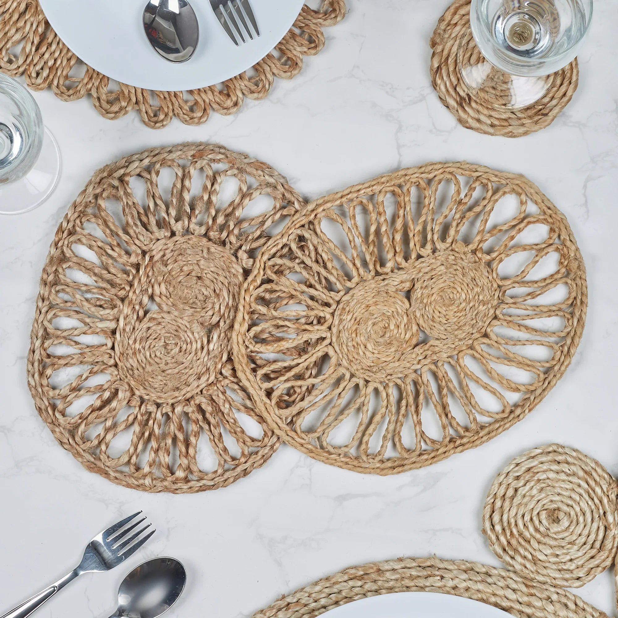 Boho Handmade Jute Trivet Set Of 2 Dia 25 Cm in Natural Colour - HomeTown