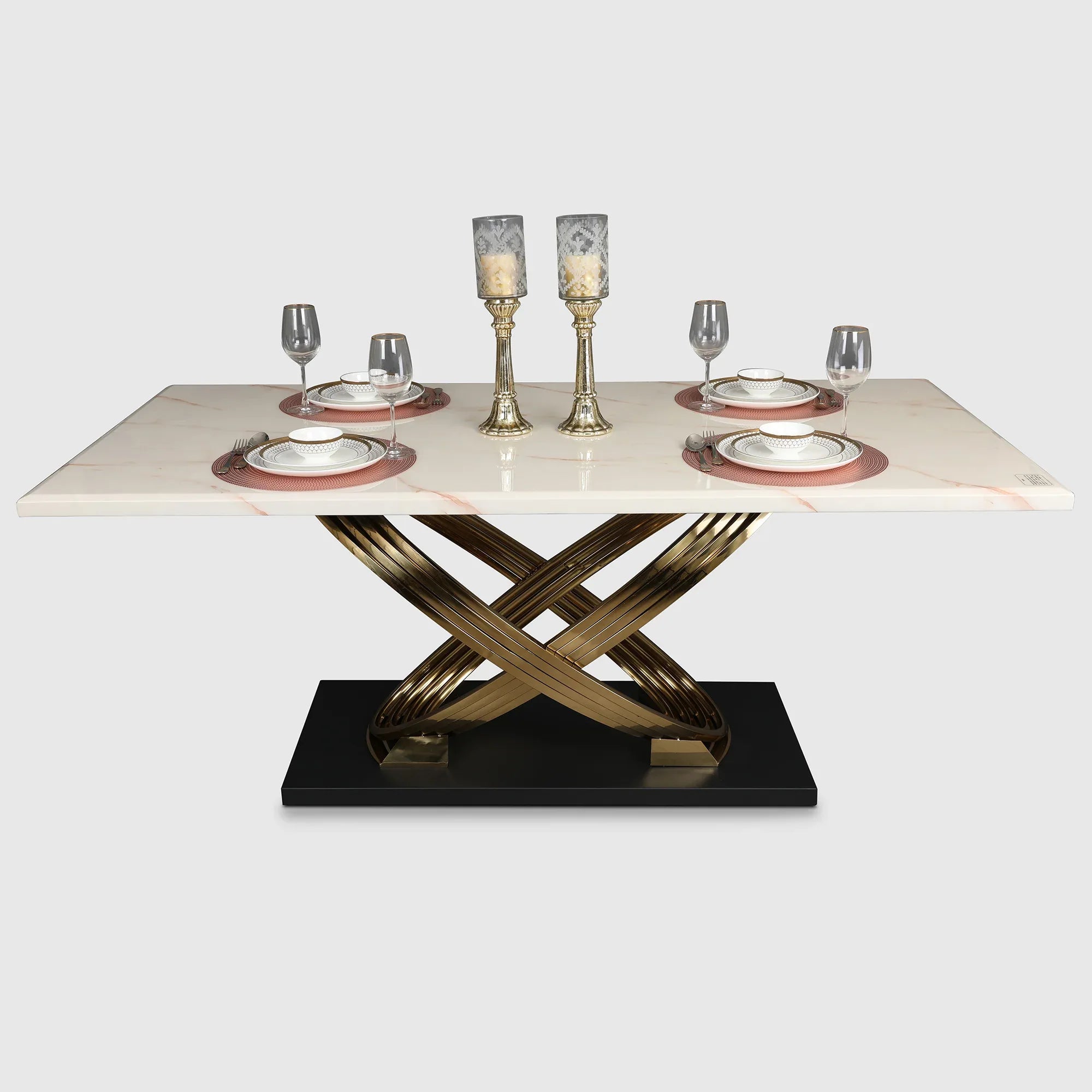 Henry Marble Finish Six Seater Dining Table in Beige & Gold Colour - HomeTown