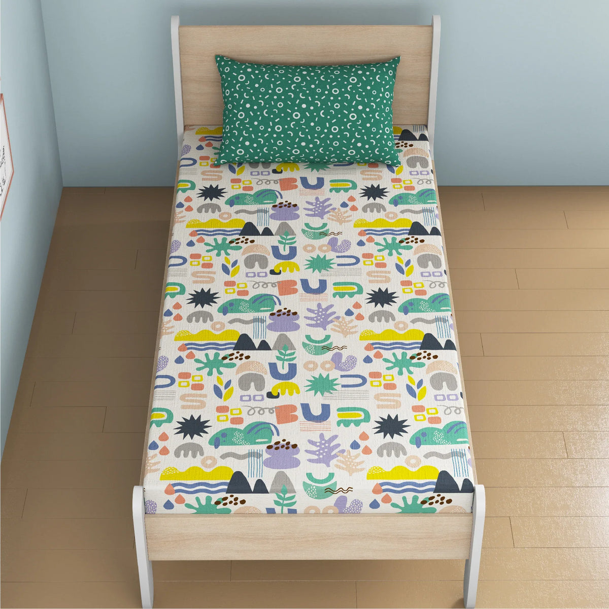 Oodles of Doodles Bamboo Cotton Single Fitted Bedsheet in Multi Colour - HomeTown