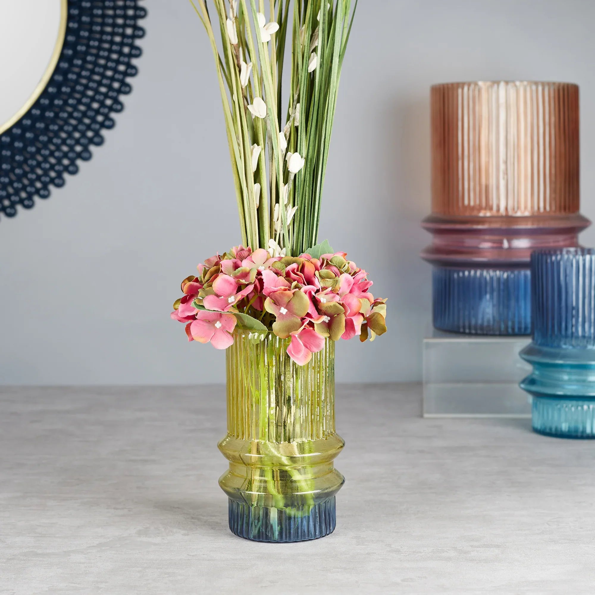 Phiona Glass Fluted Handcrafted Small Vase 18 Cm in Multi Colour - HomeTown