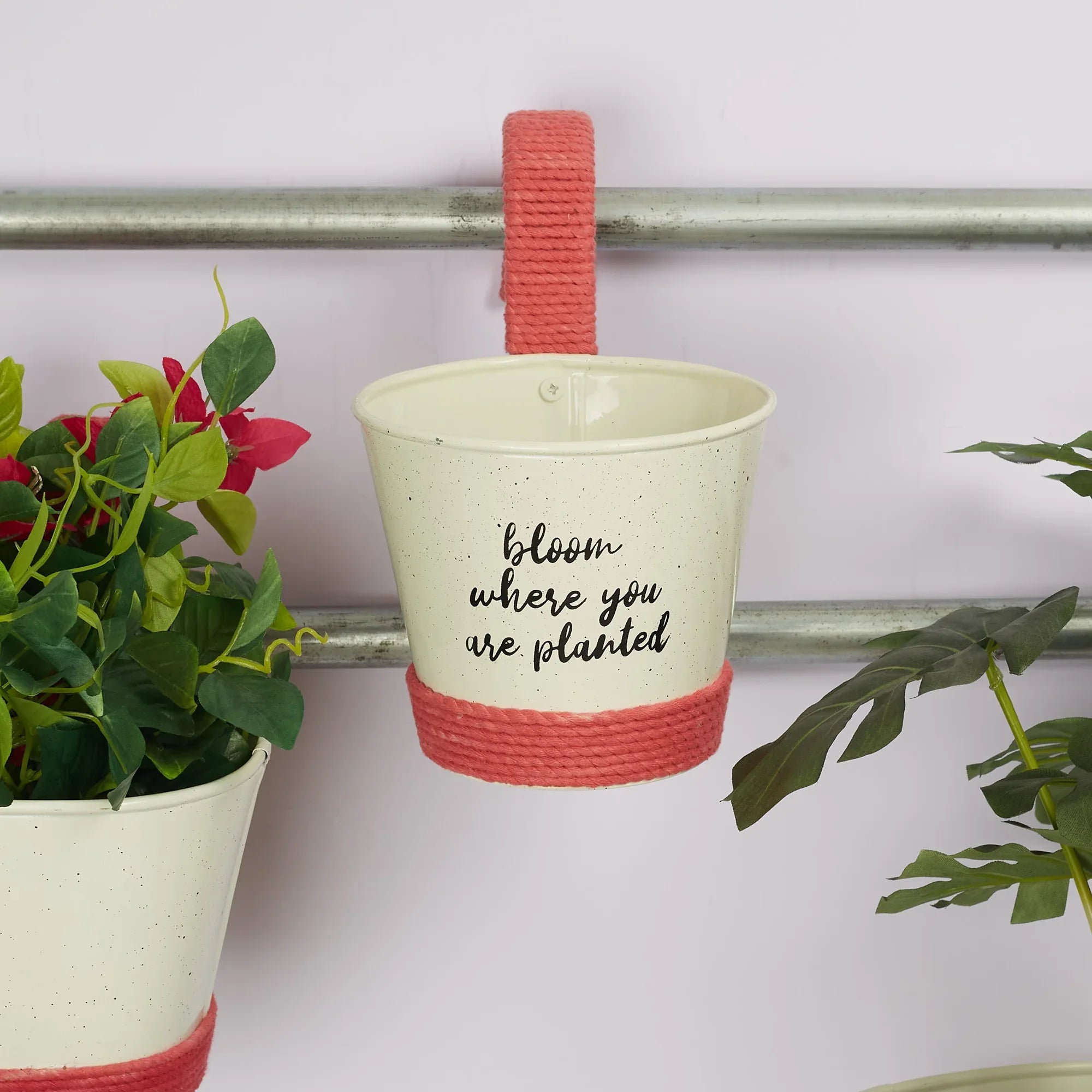 Pep Pop Metal Funky Quote Railing Planter 19Cm in Off White & Indigo Colour - HomeTown