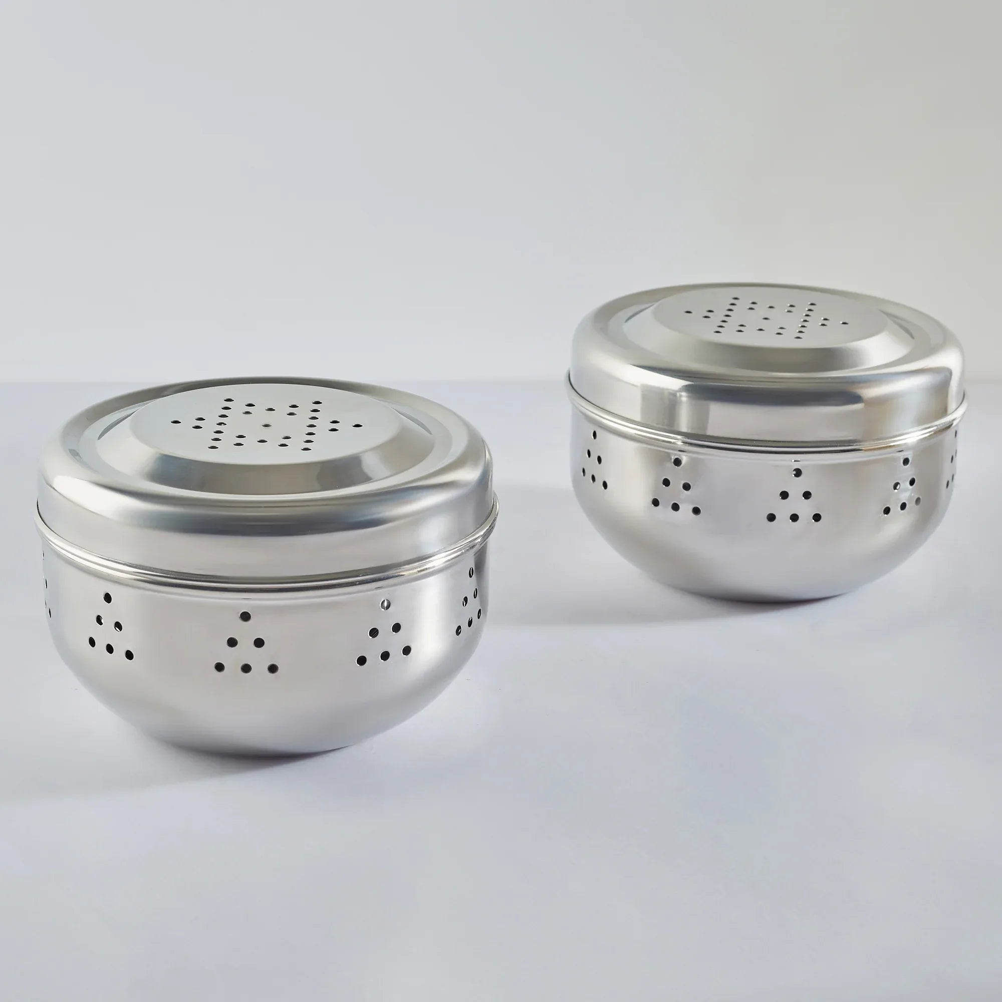 Glisto Stainless Steel Flat Canister/Puri Dabba/ Sprout Maker/Herb Container Set of 2 with Air Ventilation in Silver Colour - HomeTown