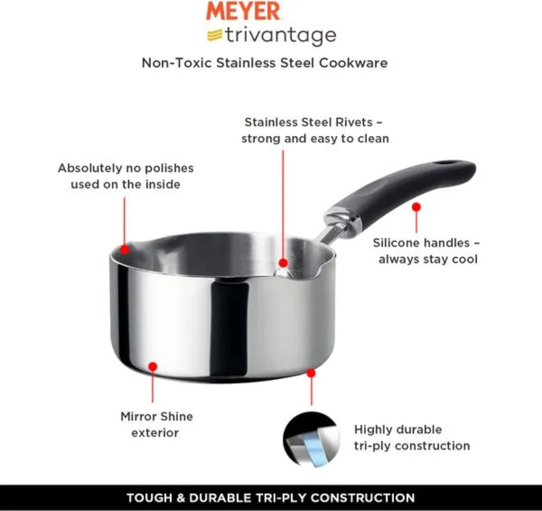 Trivantage Stainless steel Triply Induction Suitable Milk Pan 14Cm in Silver Colour - HomeTown