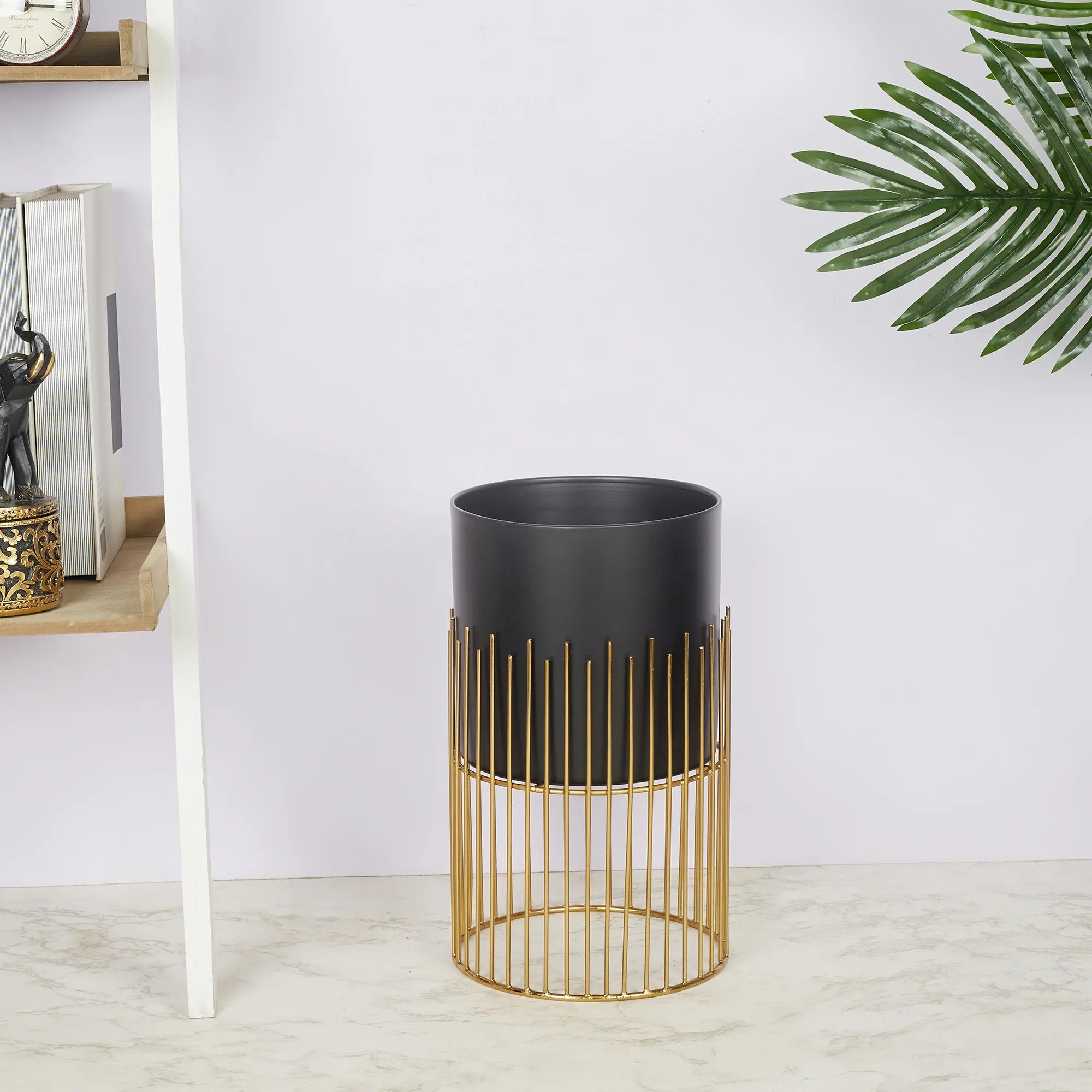Artiskylar Metal Matt Finish Planter 26 Cm in Black and Gold Colour - HomeTown
