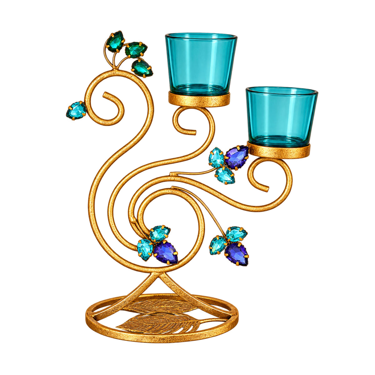 CGI Luxe Utsav Peacock Dbl Votive Gold Finish | 21X11.5X20 cm