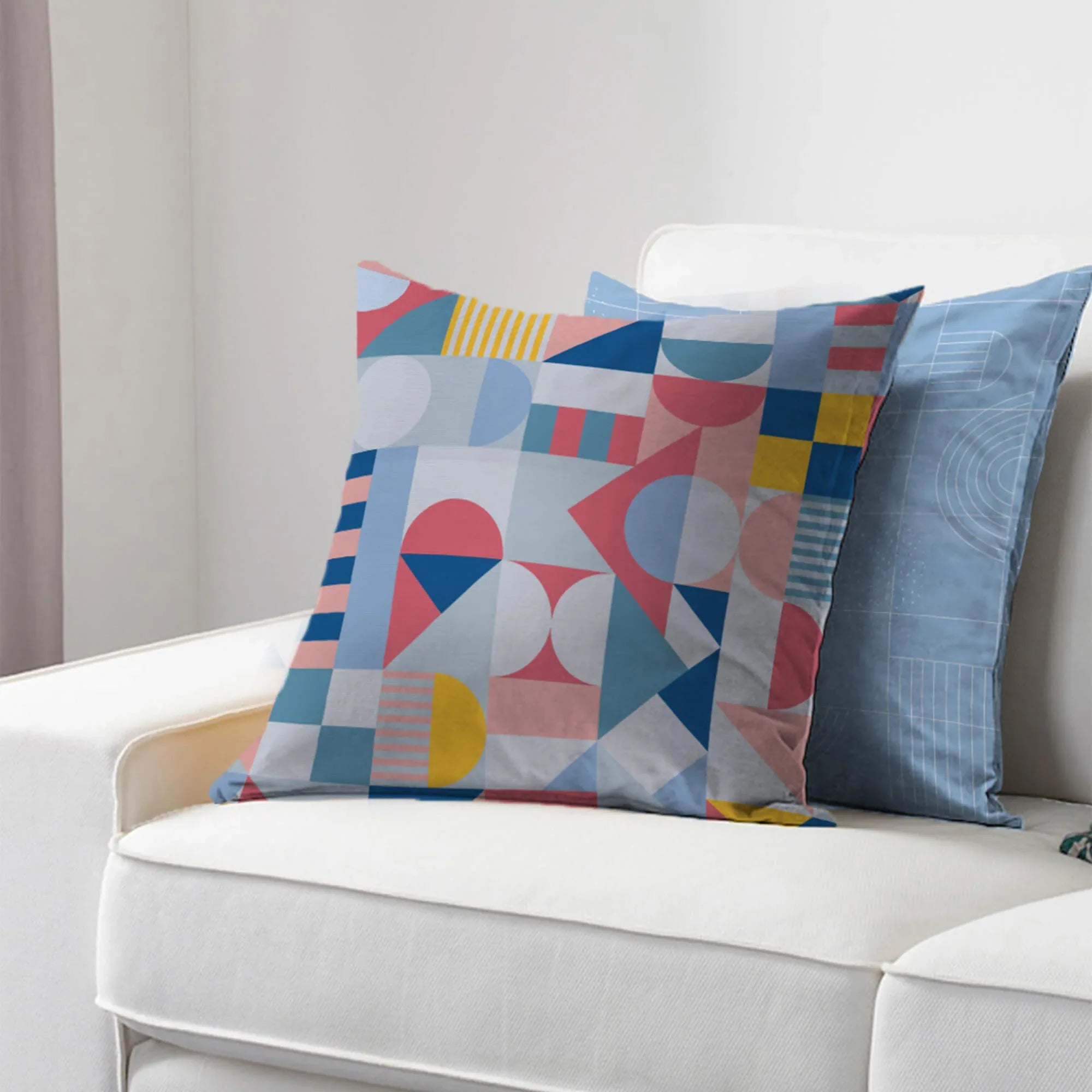 Pop Modern Reversible Bauhaus Digital Cushion Cover 40x40 Cm in Blue Colour - HomeTown