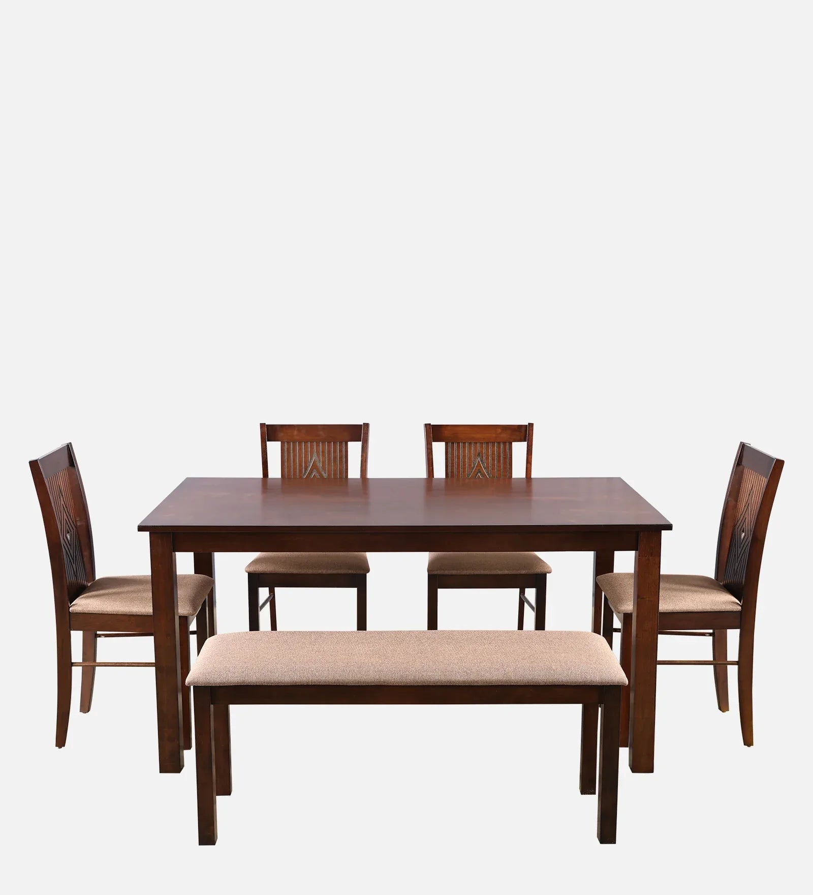 Aravali Rubberwood Six Seater Dining Set With Bench in Antique Cherry Colour - HomeTown