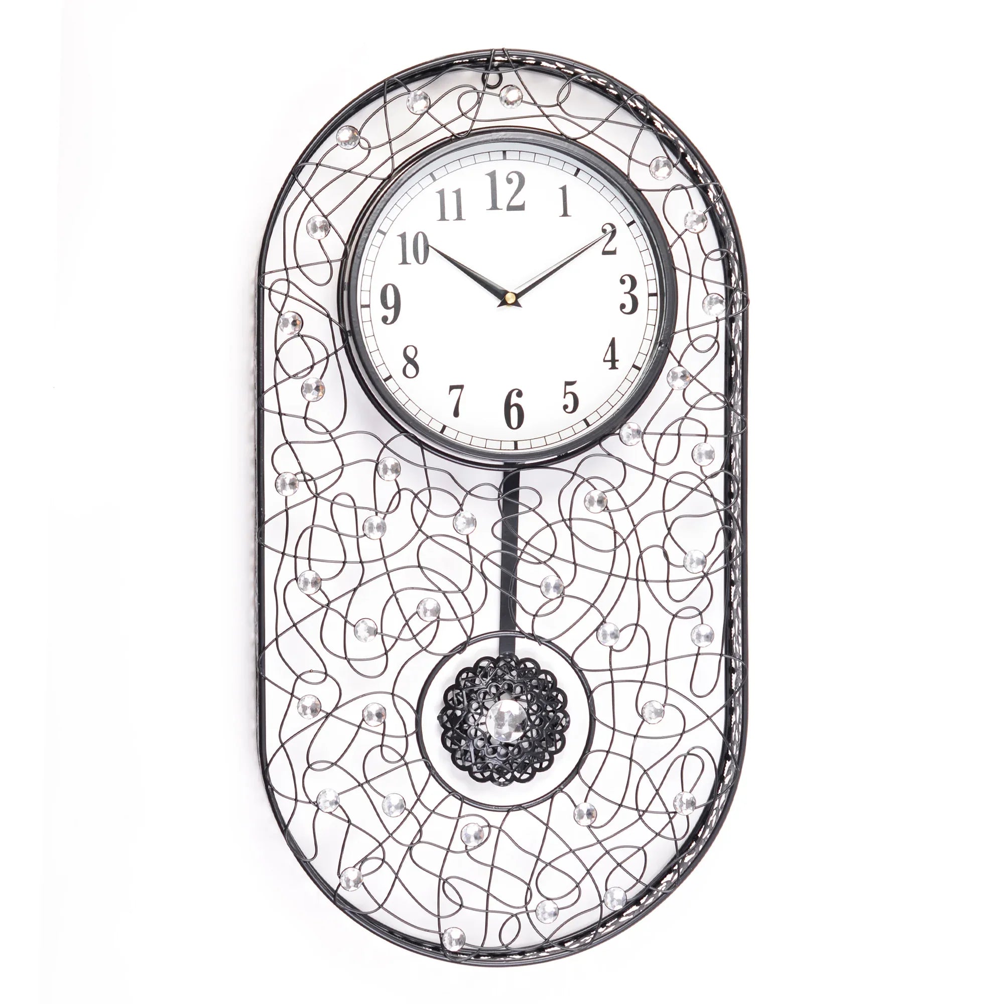 Rhythm Metal And Glass Oval Pendulum Wall Clock in Black Colour - HomeTown
