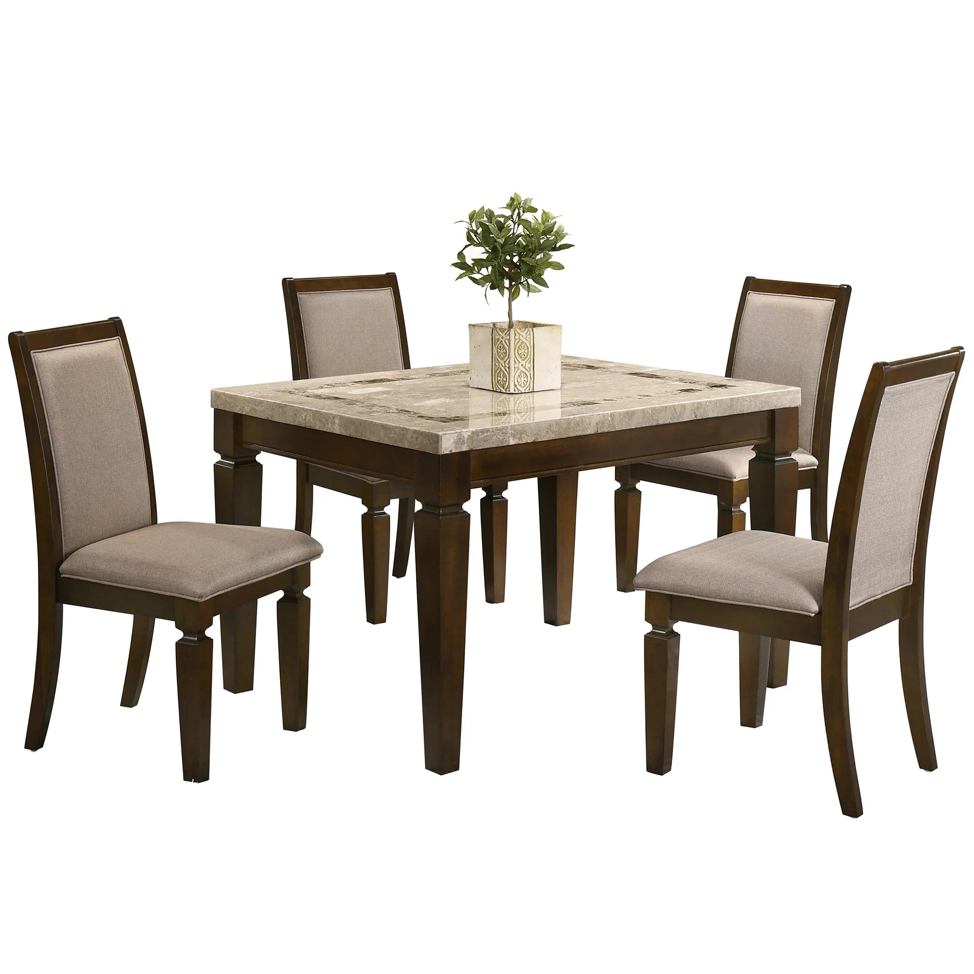 Bliss Marble Top 4 Seater Dining Set with Inlay in Beige Colour - HomeTown