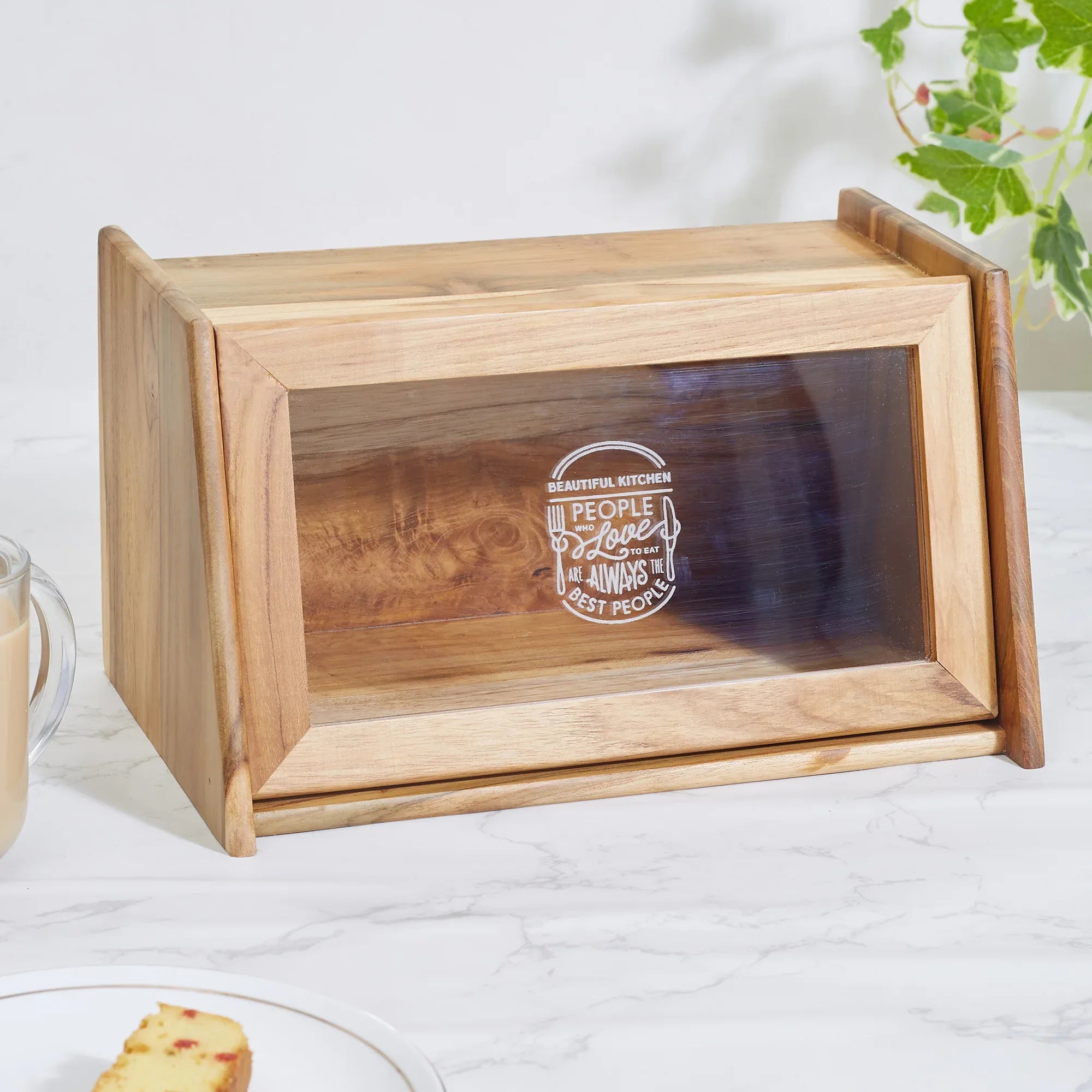 Beautiful Kitchen Wood and Acrylic Bread Box in Brown Colour - HomeTown