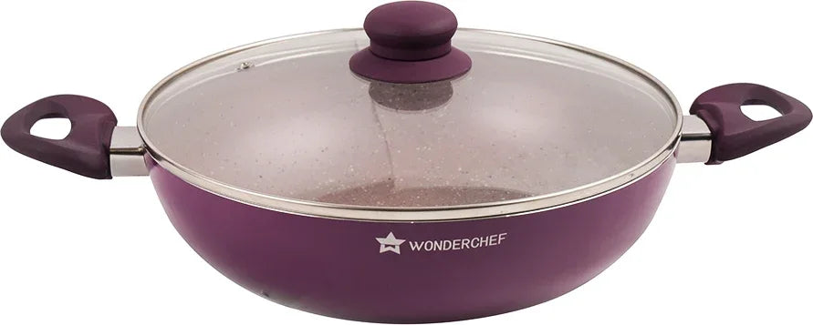 Royal Velvet Induction Bottom Non-Stick Steel Wok With Lid 26cm / 3.2 Ltr / 3mm in Purple Colour - HomeTown