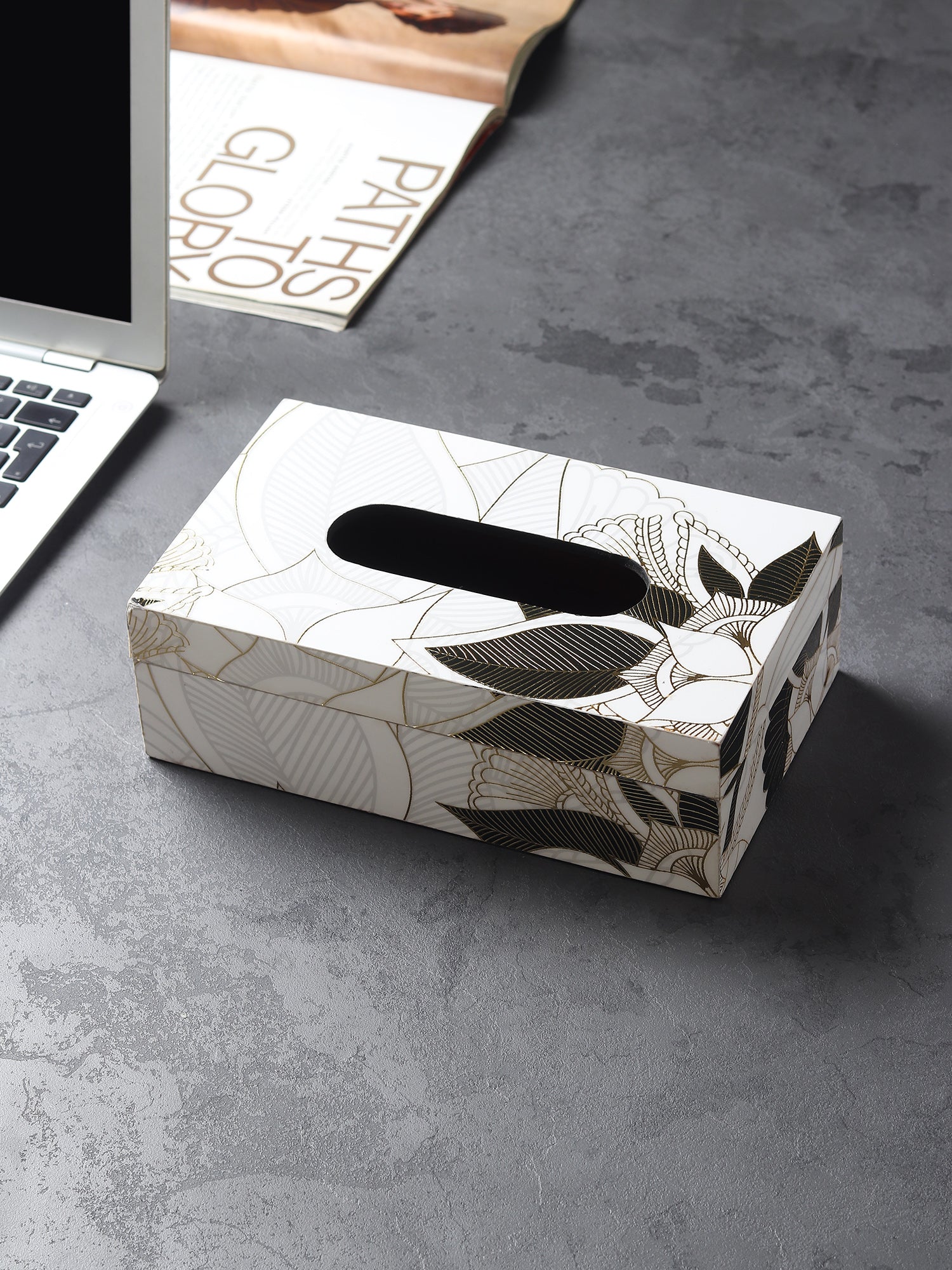 Ivory Noir Bloom Tissue Box
