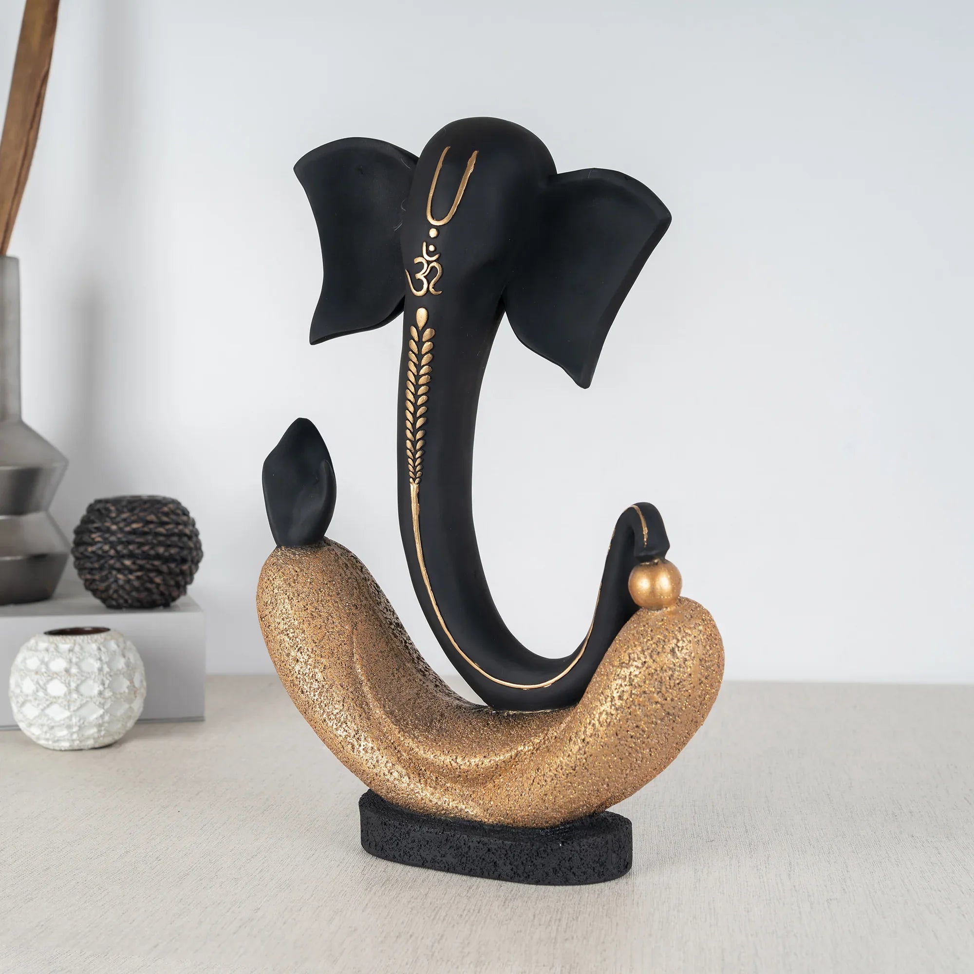 Eternal Ganesha Polyresin Hand Finished Figurine 41Cm in Black & Gold Colour - HomeTown