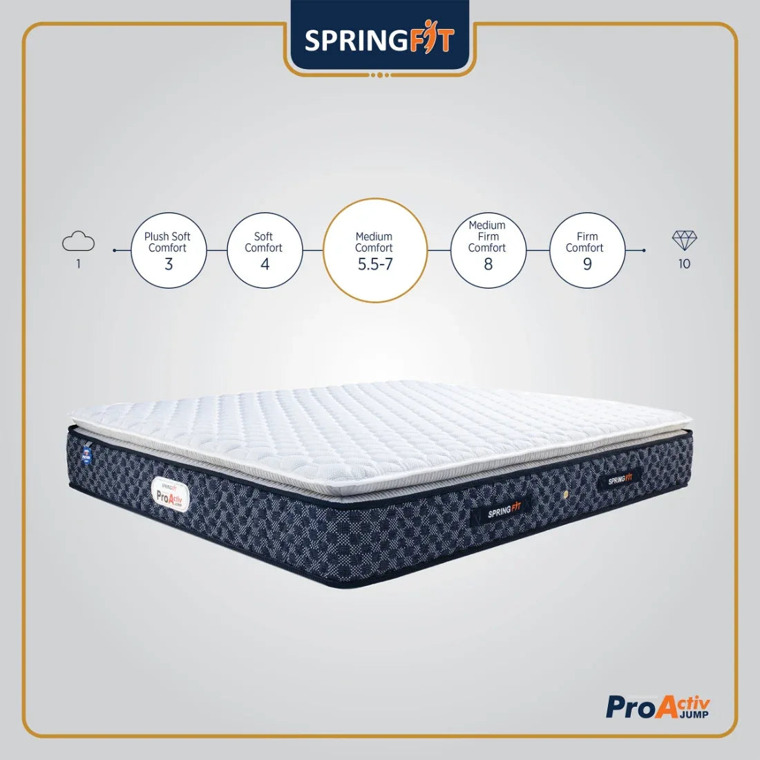 Pro Activ Jump Pillow Top Bonnell Spring Queen Mattress 75x66x8 Inch in Blue & Grey Colour - HomeTown